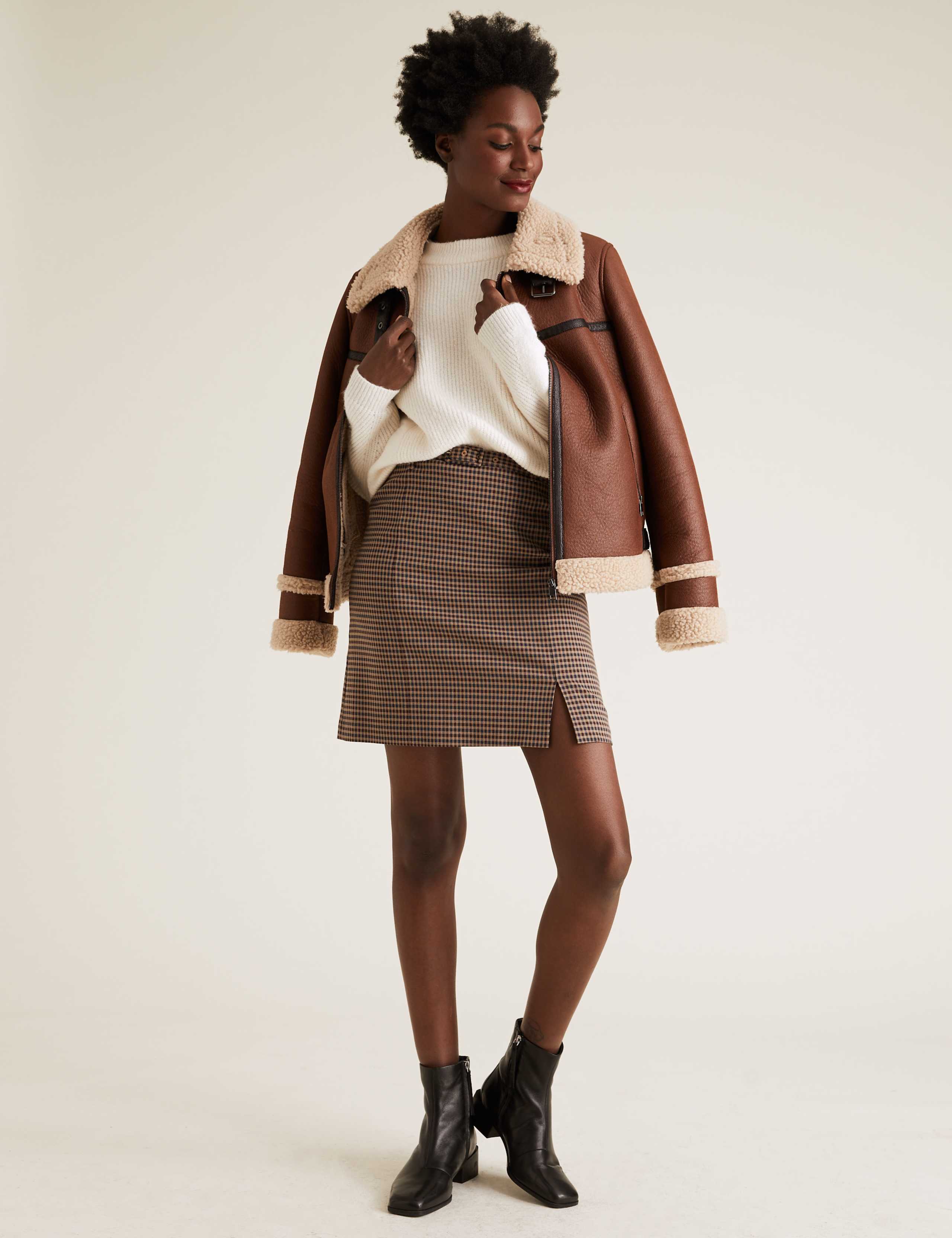 Checked Belted Mini A-Line Skirt 1 of 4
