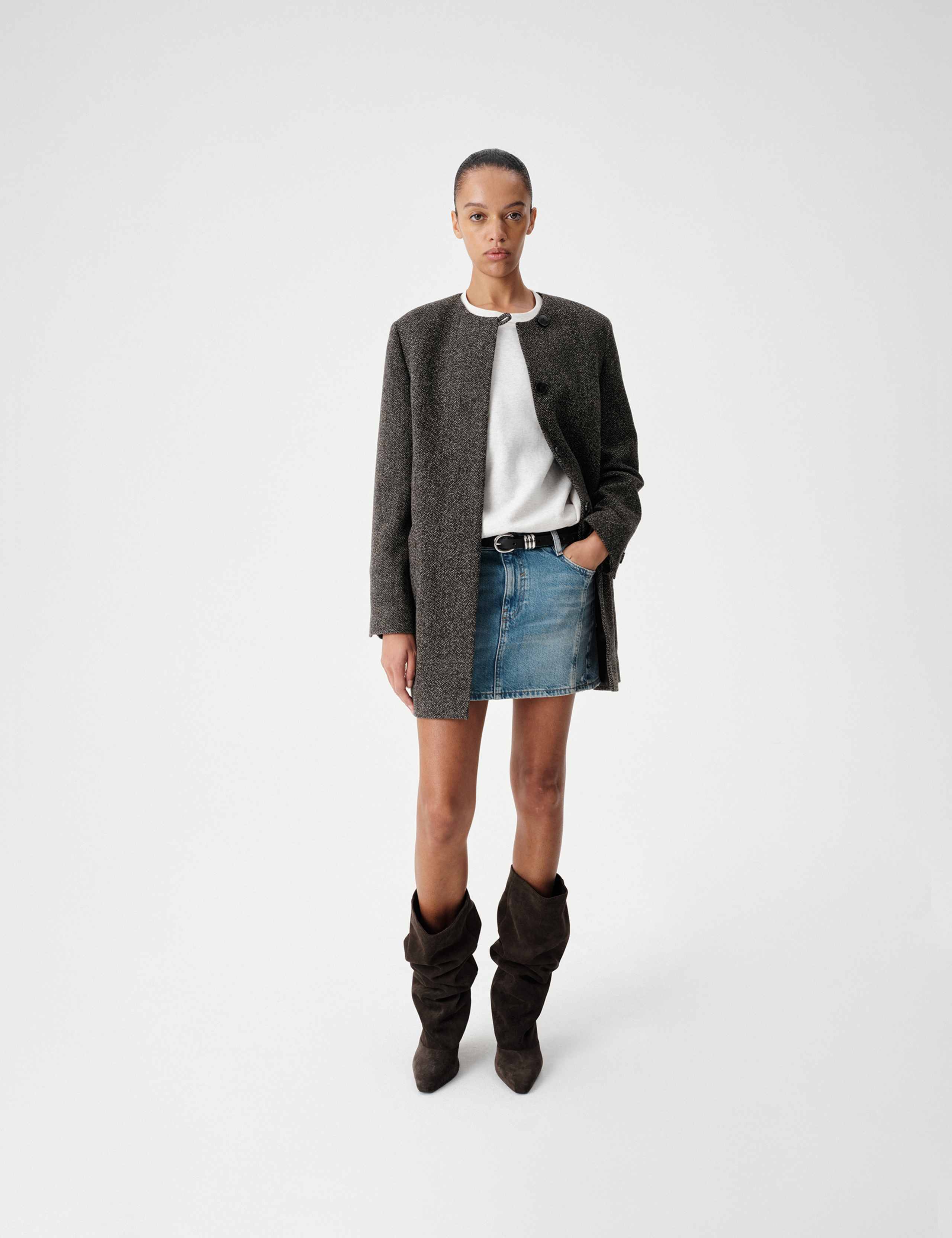 Pure Wool Herringbone Longline Coat 3 of 8