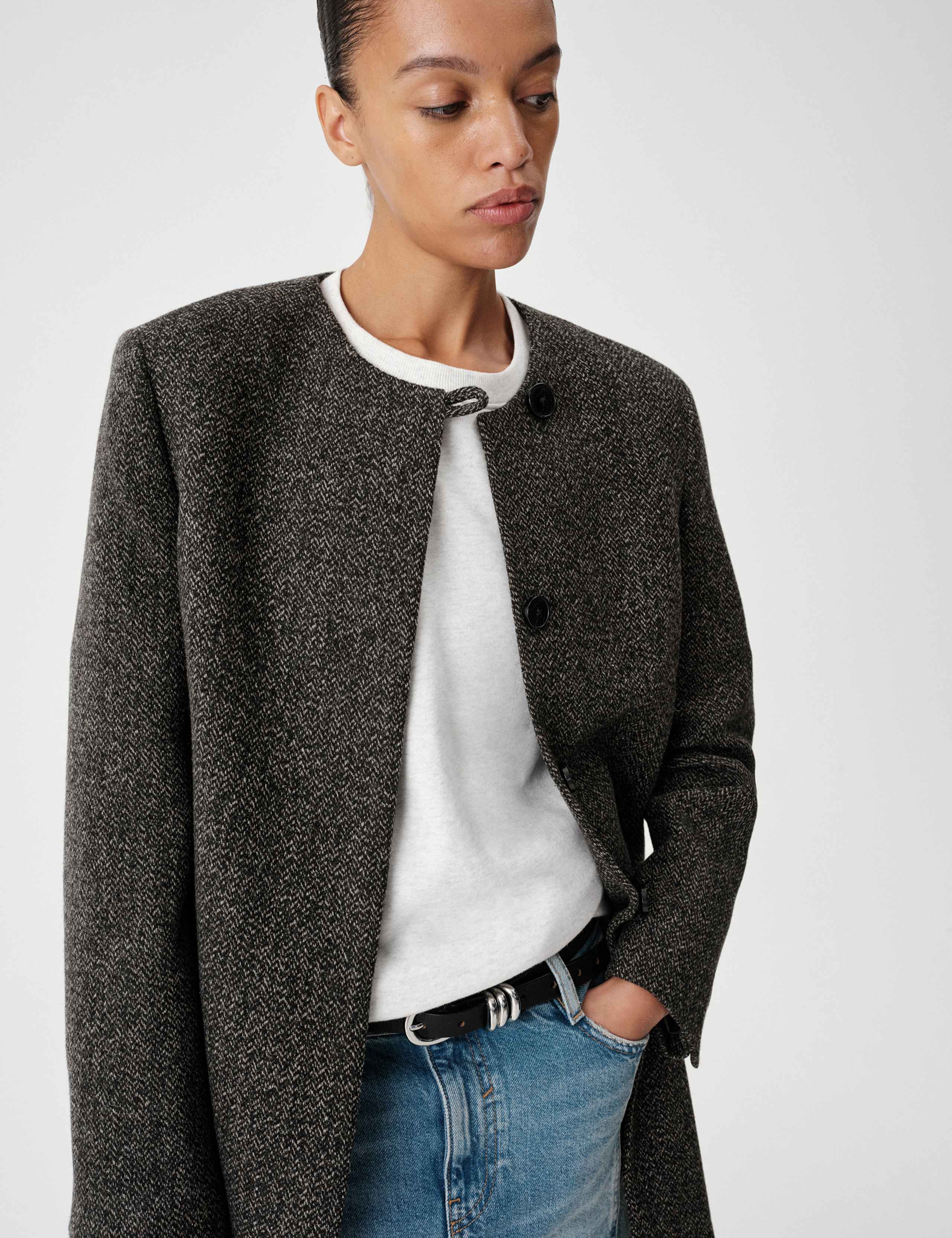 Pure Wool Herringbone Longline Coat 6 of 8