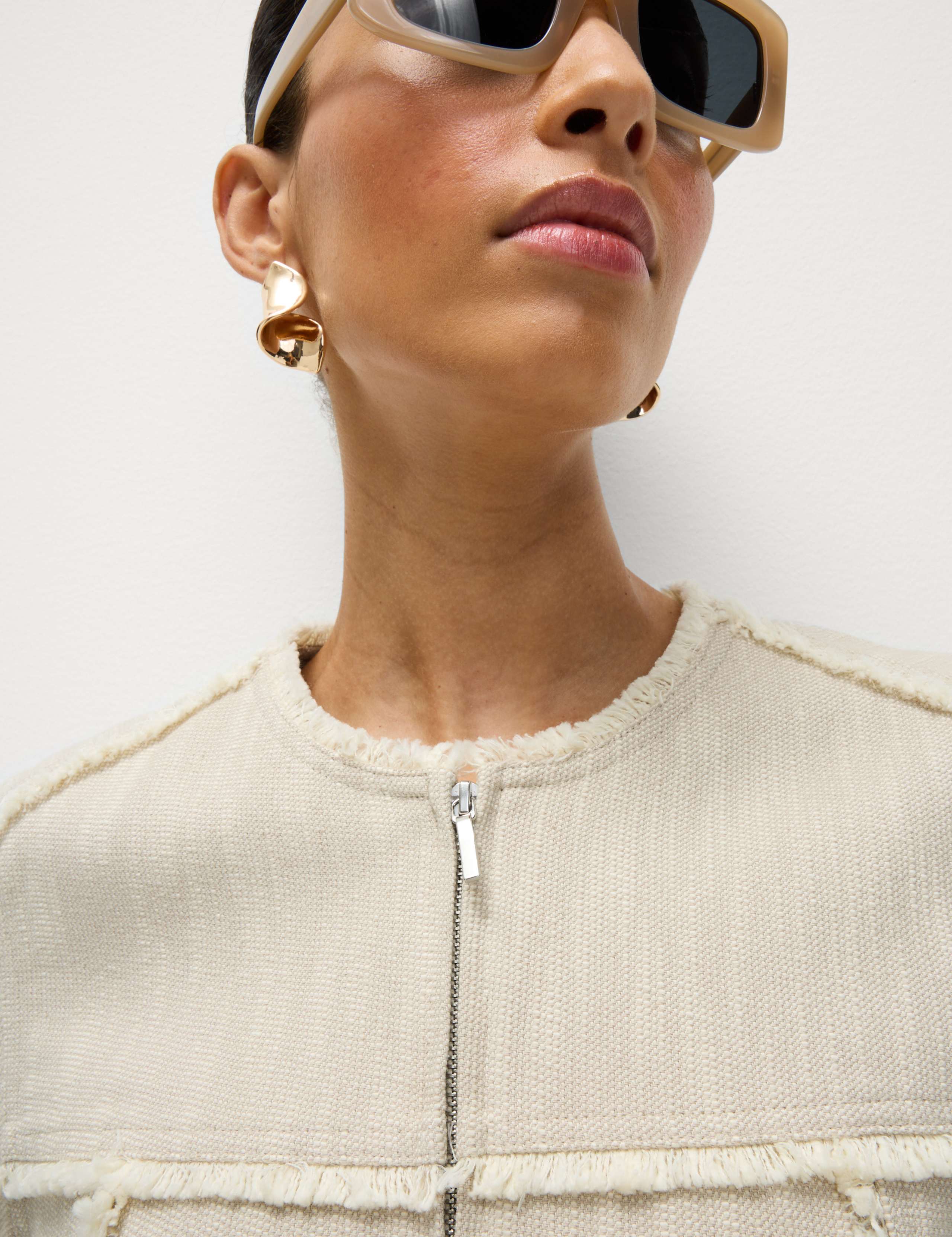 Pure Cotton Collarless Frayed Edge Jacket 5 of 7