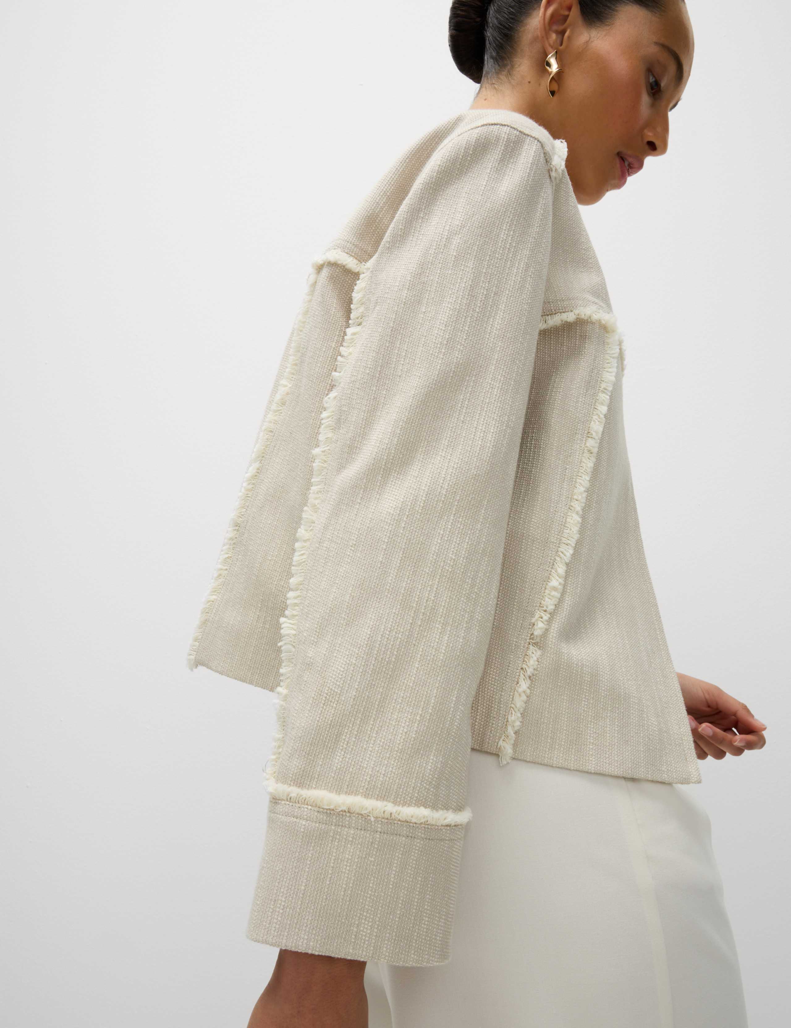 Pure Cotton Collarless Frayed Edge Jacket 6 of 7
