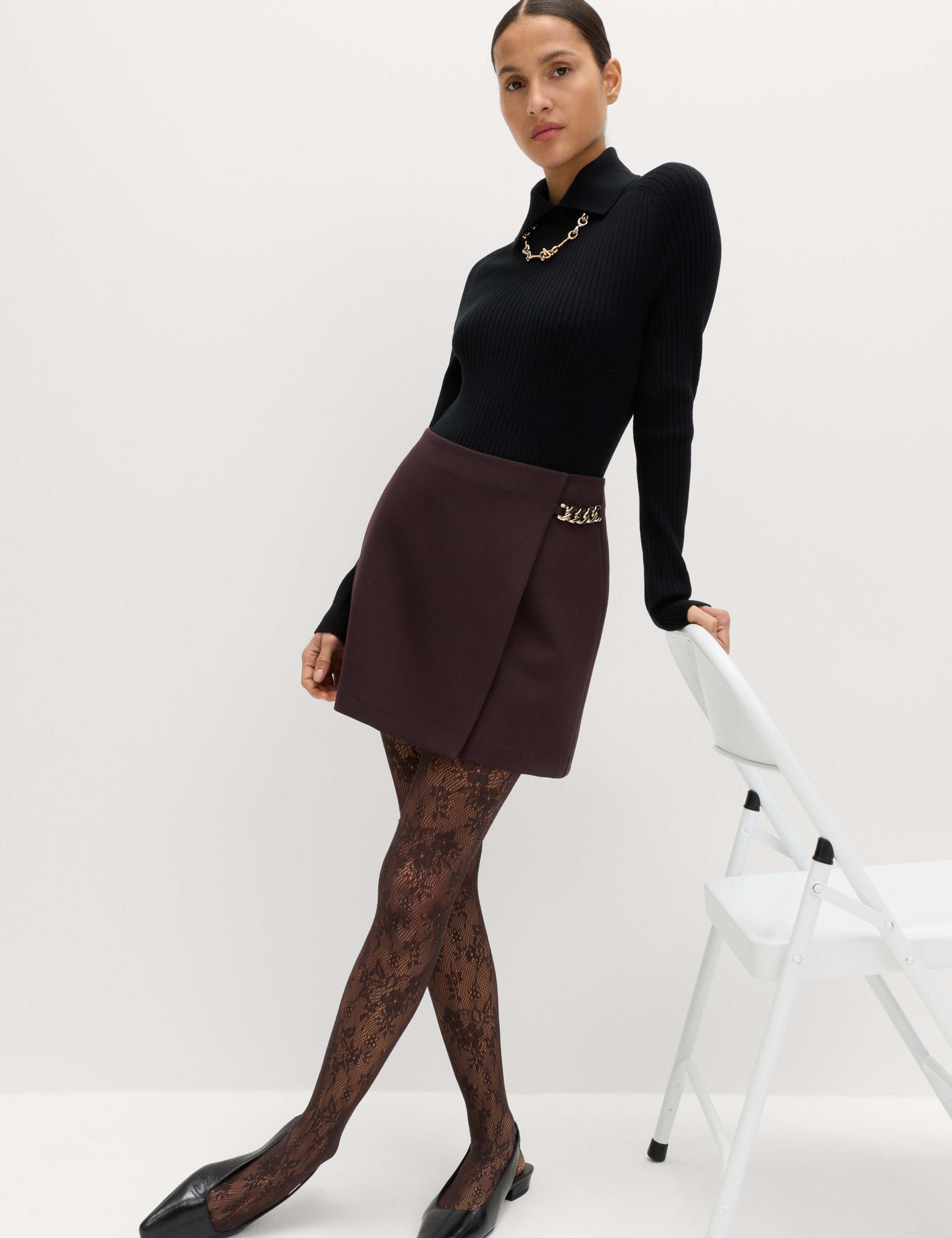 Chain Detail Mini A-Line Skirt 1 of 6