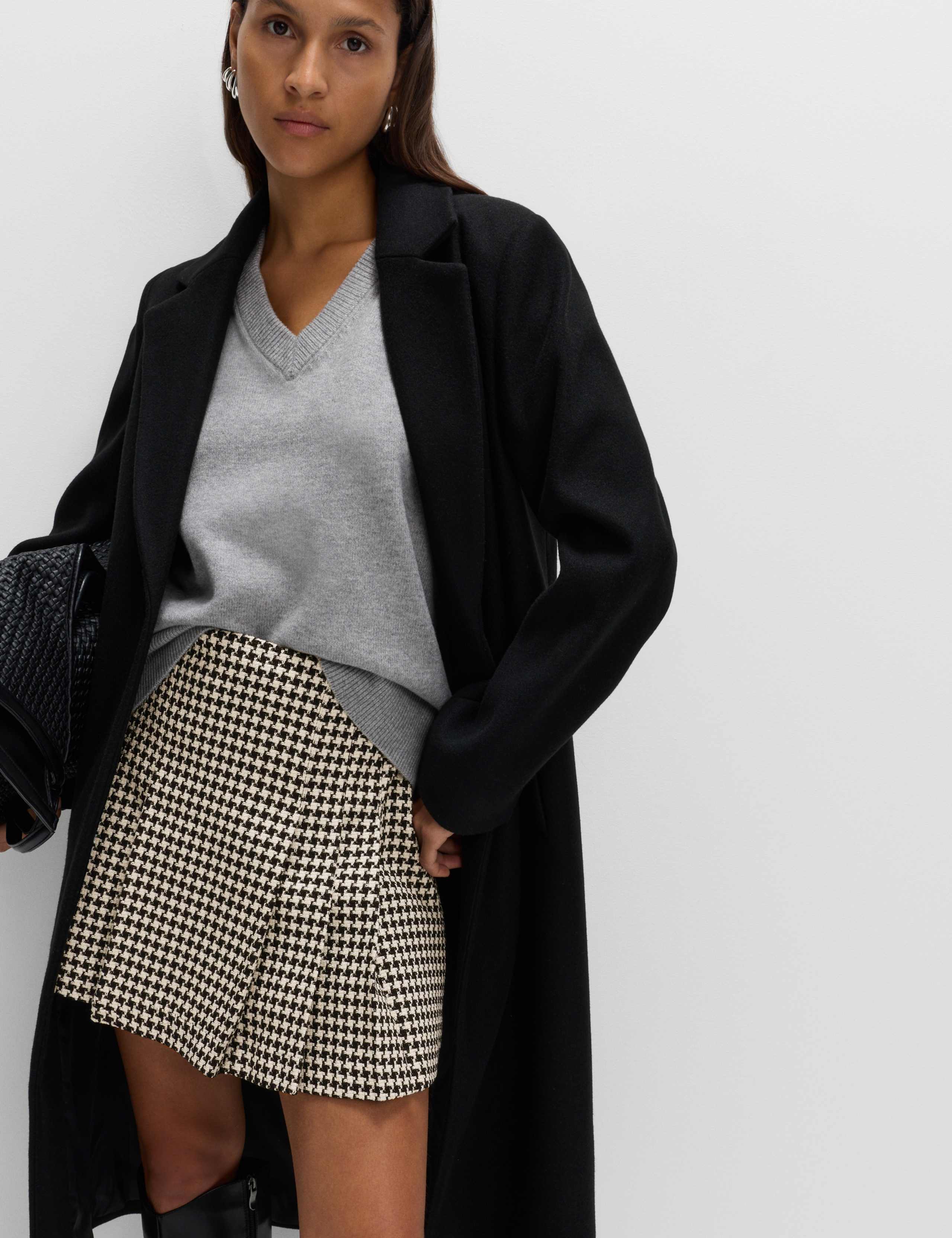 Cotton Rich Dogtooth Tweed Pleated Mini Skirt 4 of 7
