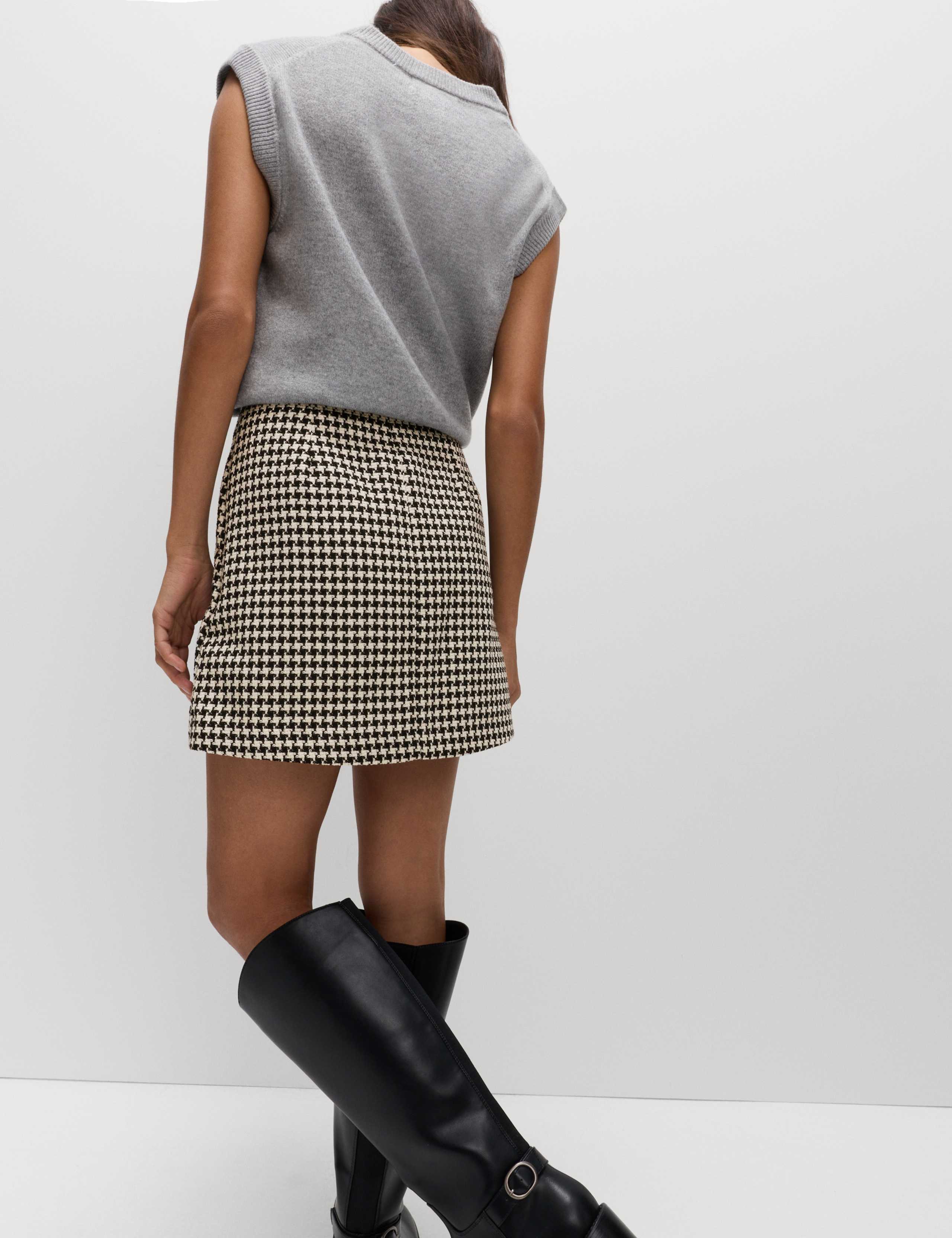 Cotton Rich Dogtooth Tweed Pleated Mini Skirt 5 of 7