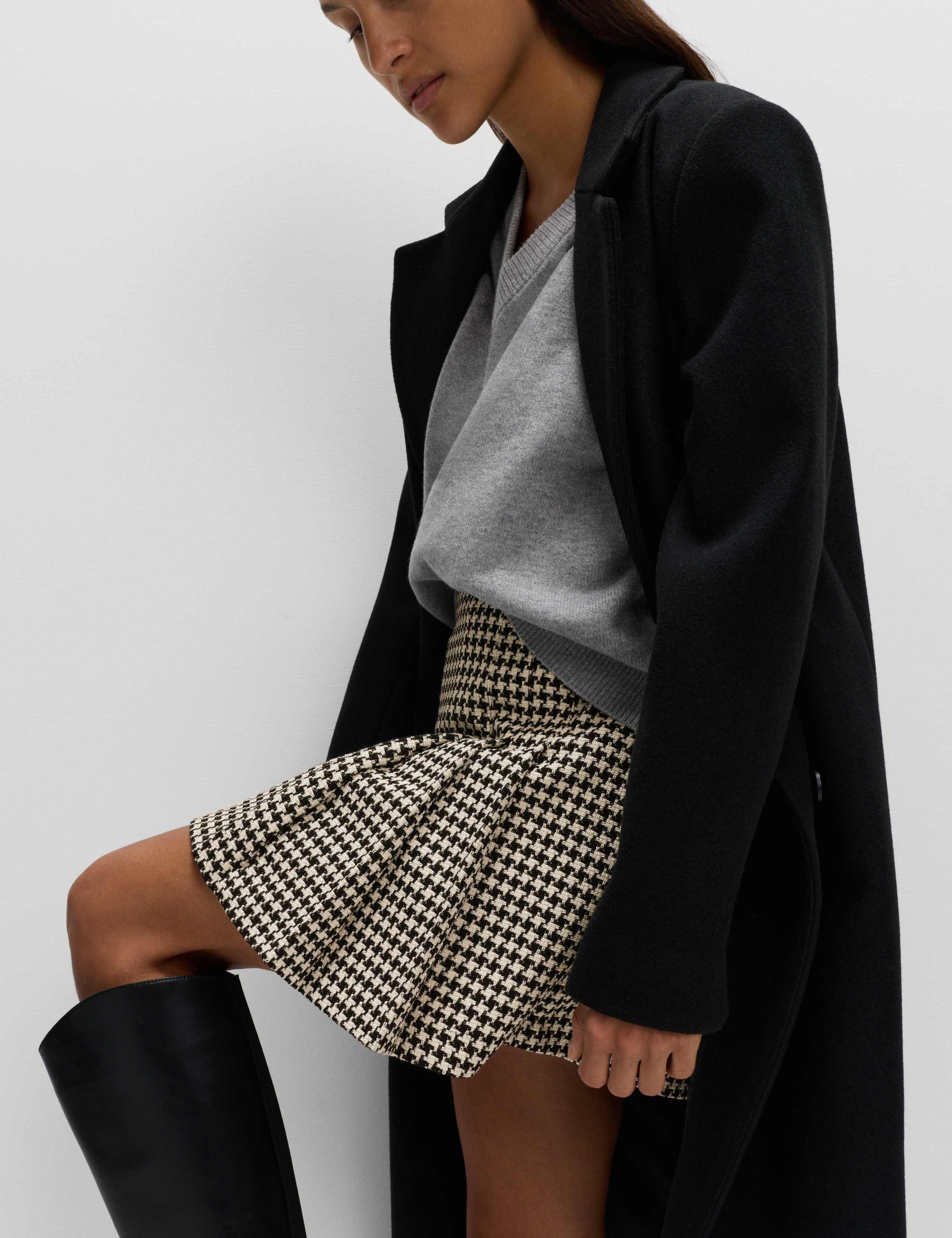 Cotton Rich Dogtooth Tweed Pleated Mini Skirt 6 of 7