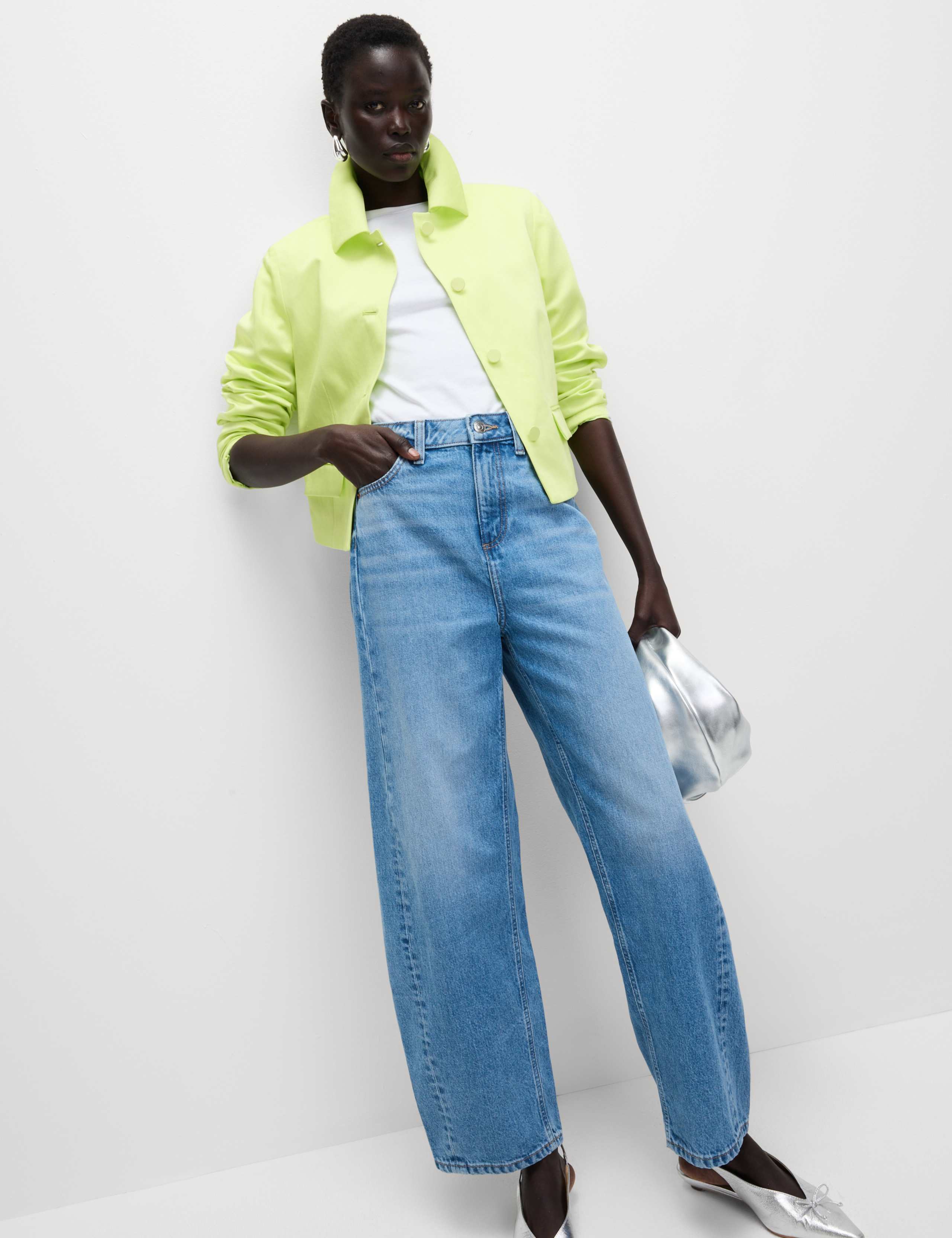 Linen Blend Sheen Single Breasted Cropped Jacket 4 of 6
