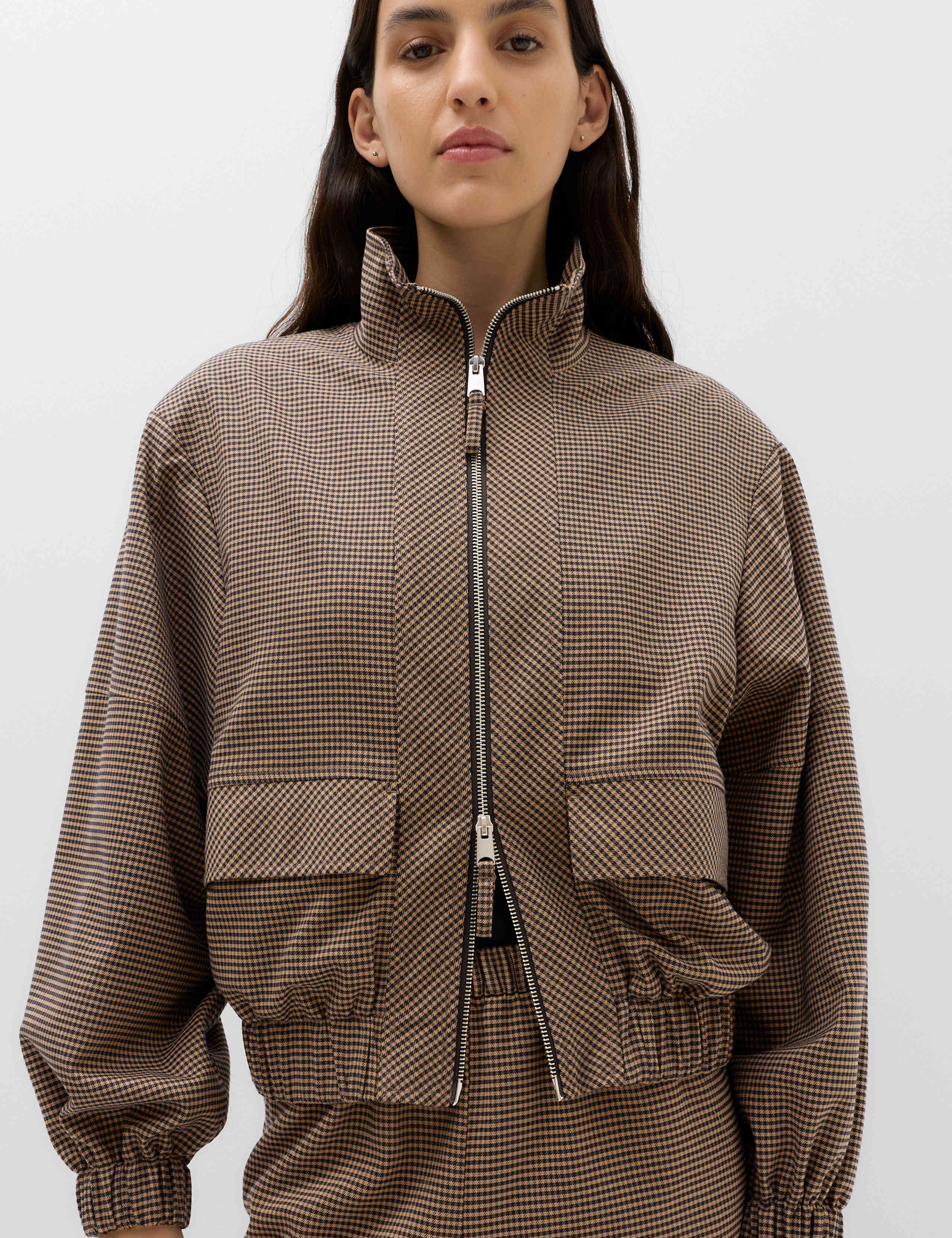 Checked Funnel Neck Jacket 1 of 6
