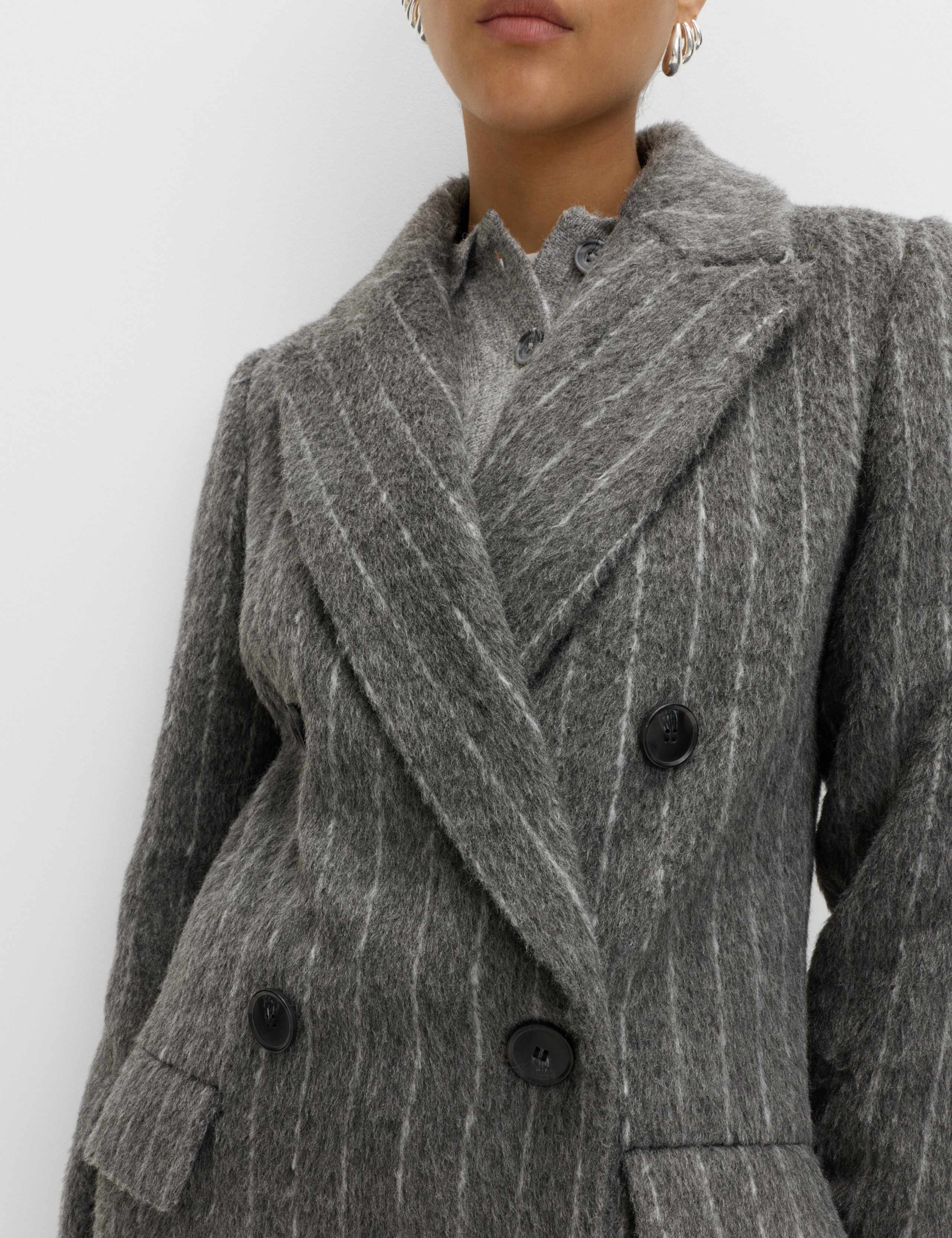 Brushed Pinstripe Double Breasted Longline Coat 4 of 6