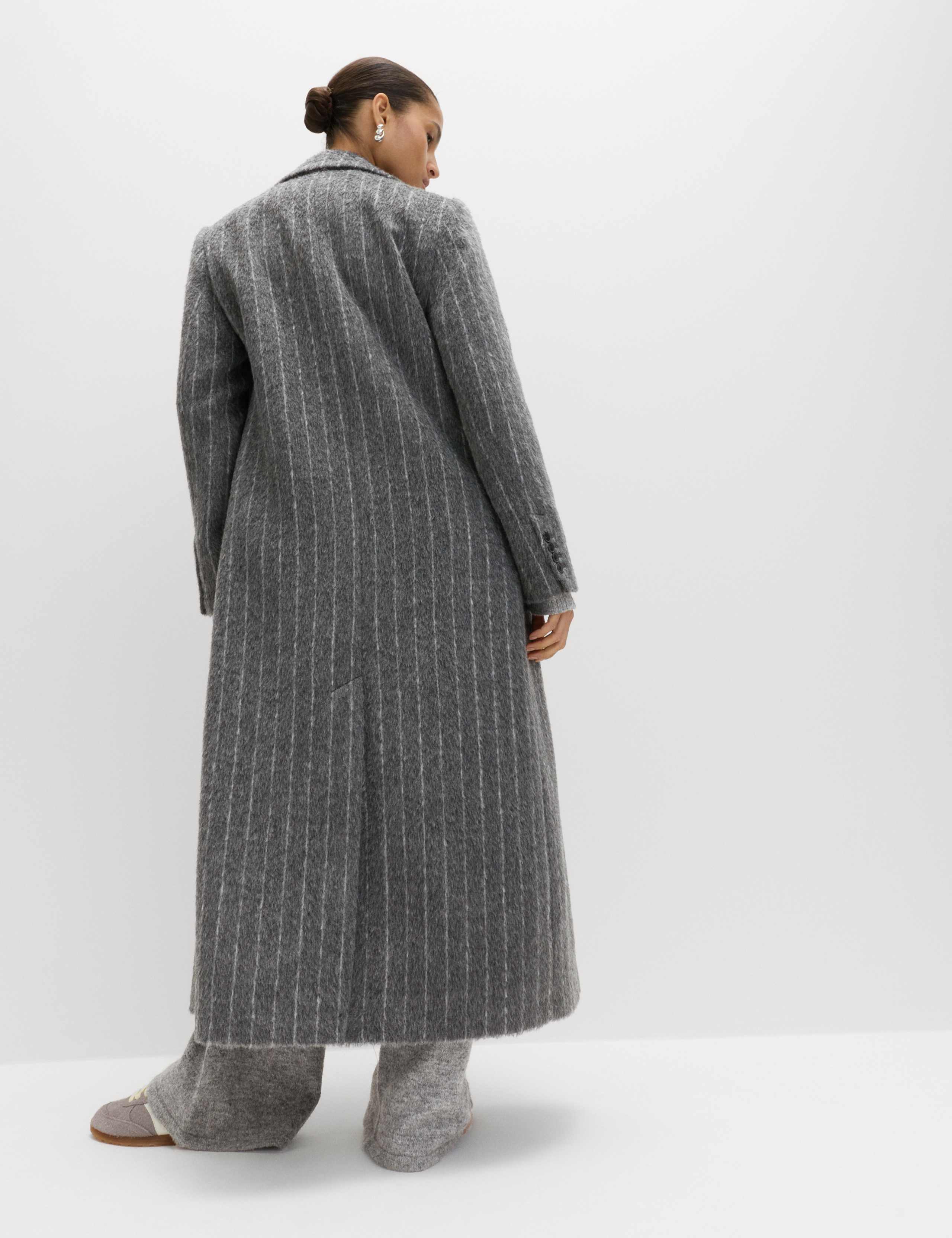 Brushed Pinstripe Double Breasted Longline Coat 5 of 6