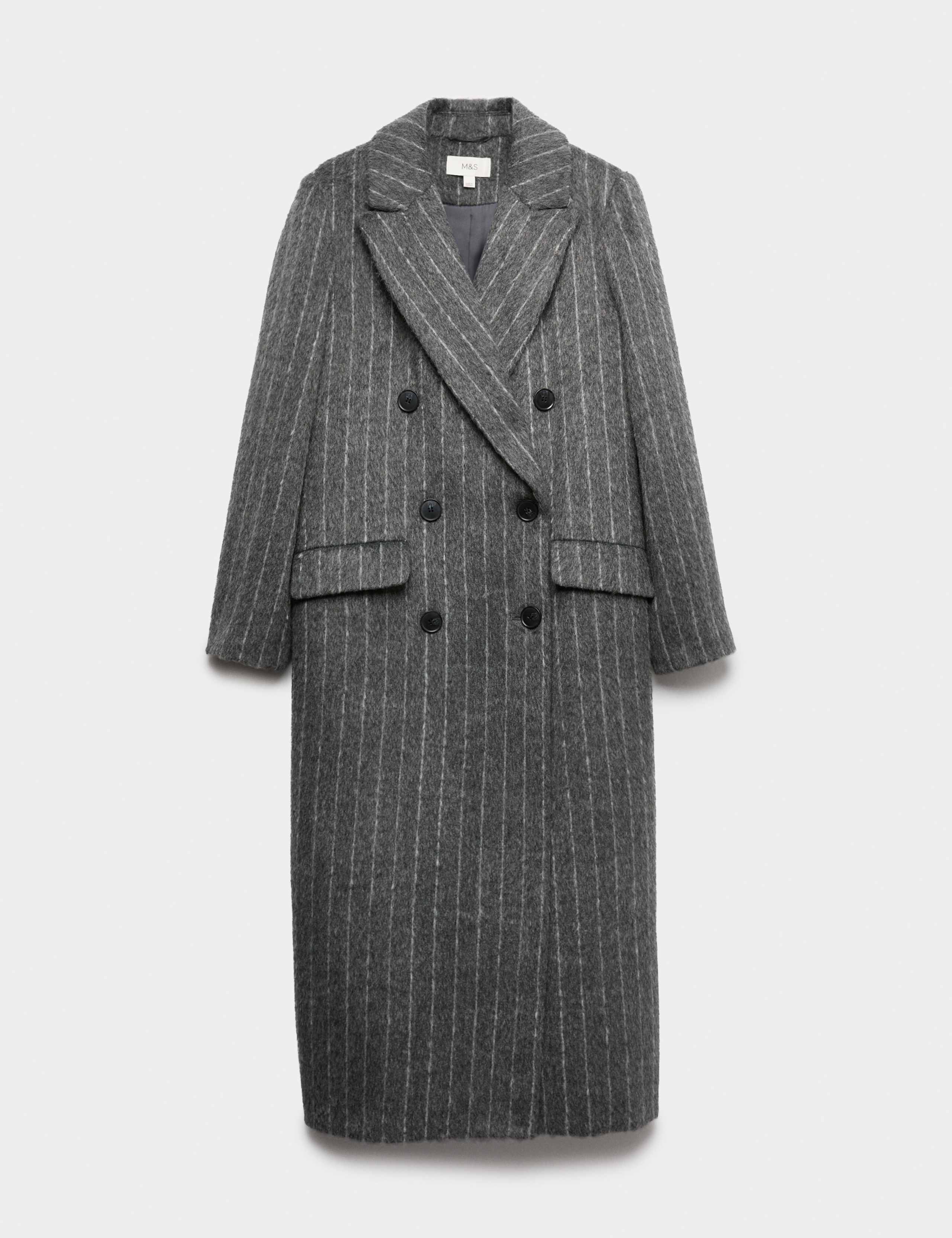 Brushed Pinstripe Double Breasted Longline Coat 2 of 6