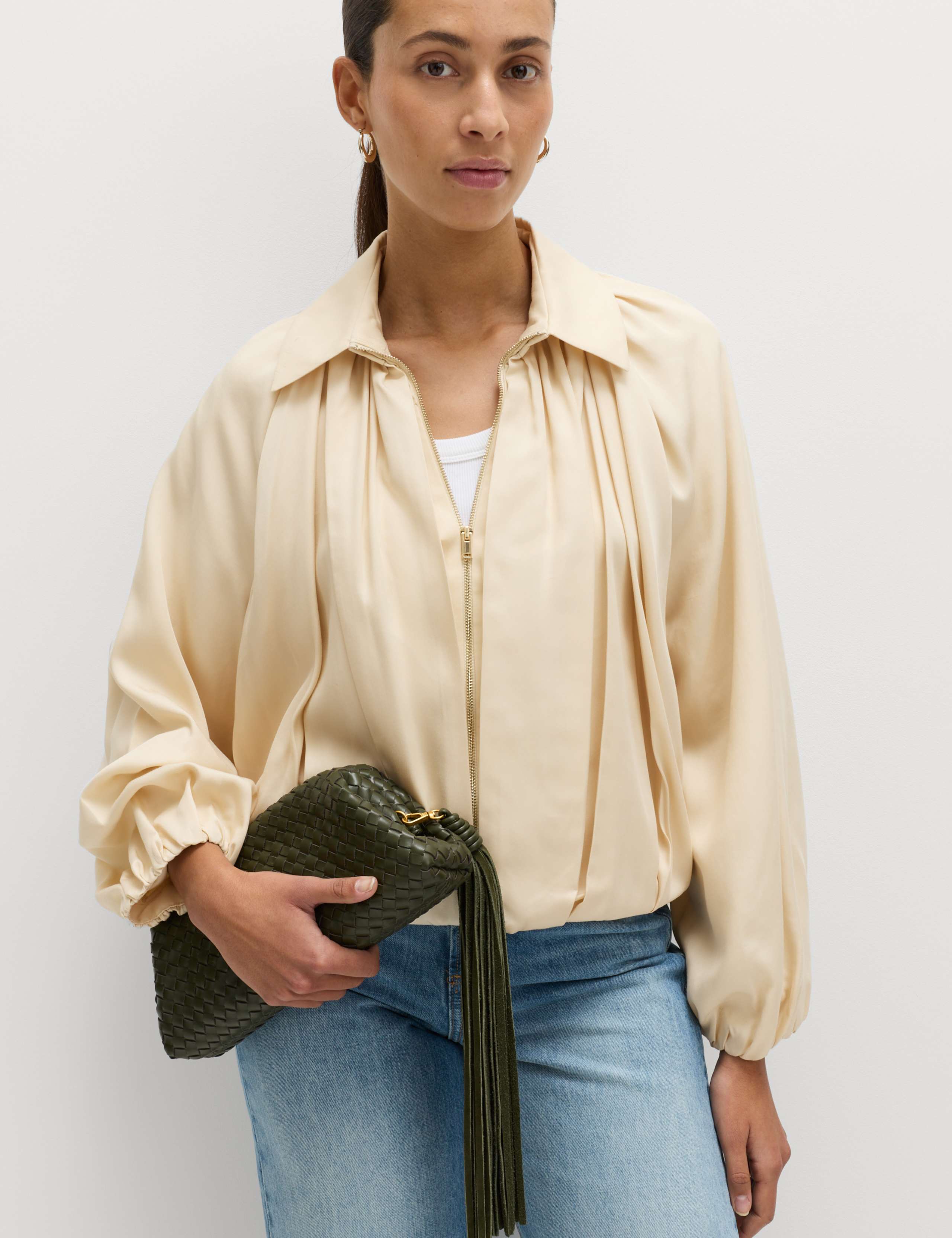 Pure Lycocell Pleated Bomber Jacket 1 of 6