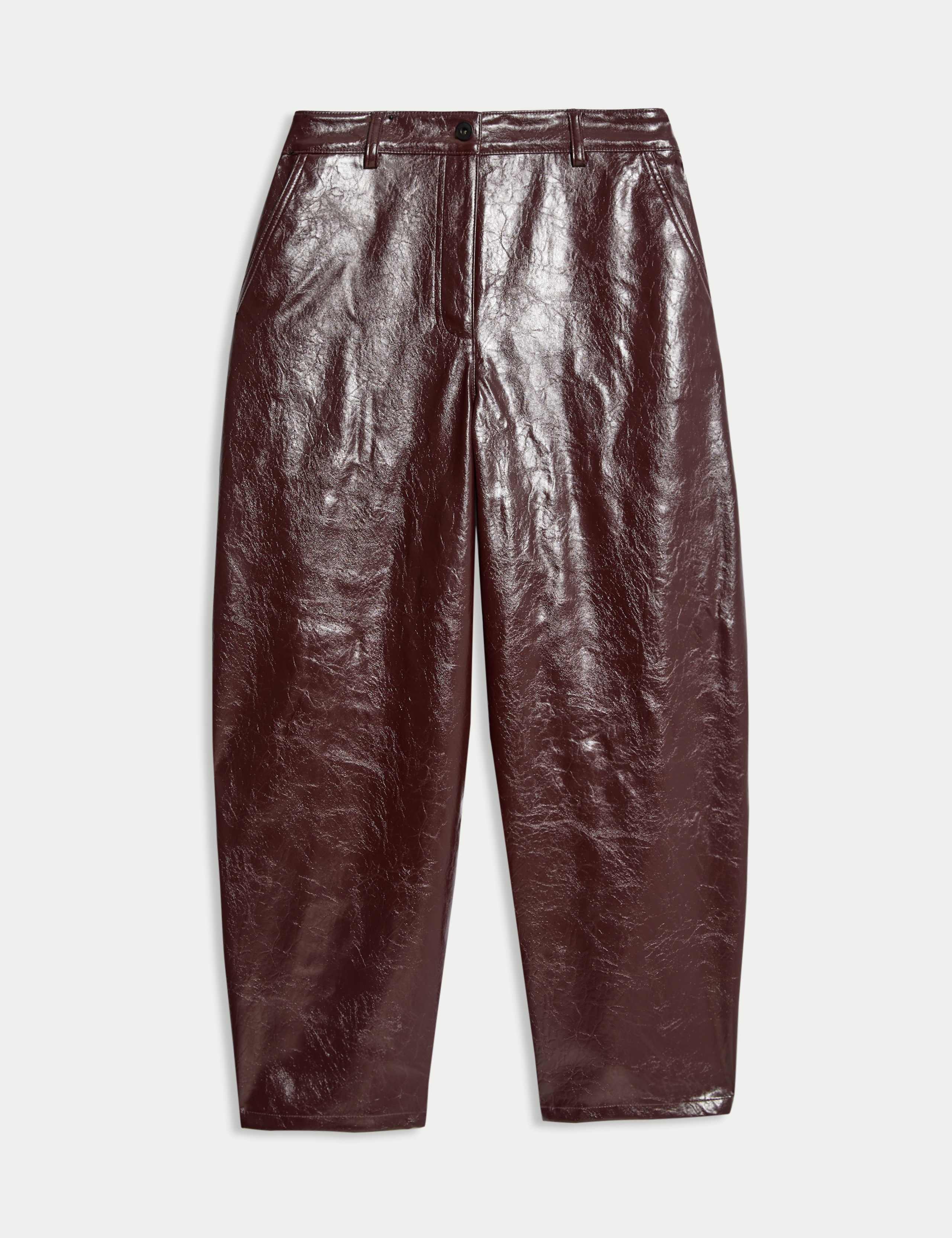 Leather Look Textured Barrel Leg Trousers 2 of 6