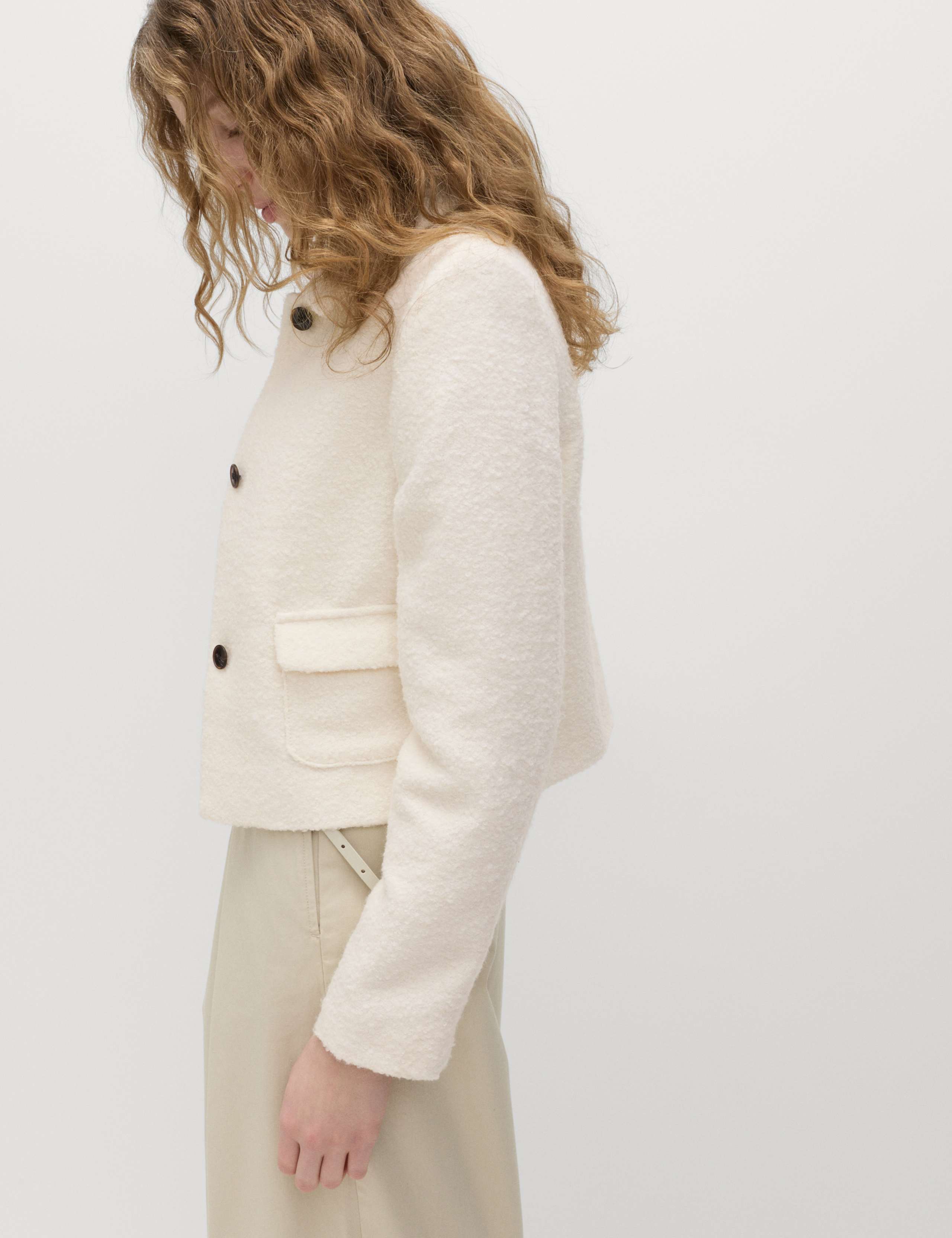 Tweed Textured Collared Jacket with Wool 4 of 5