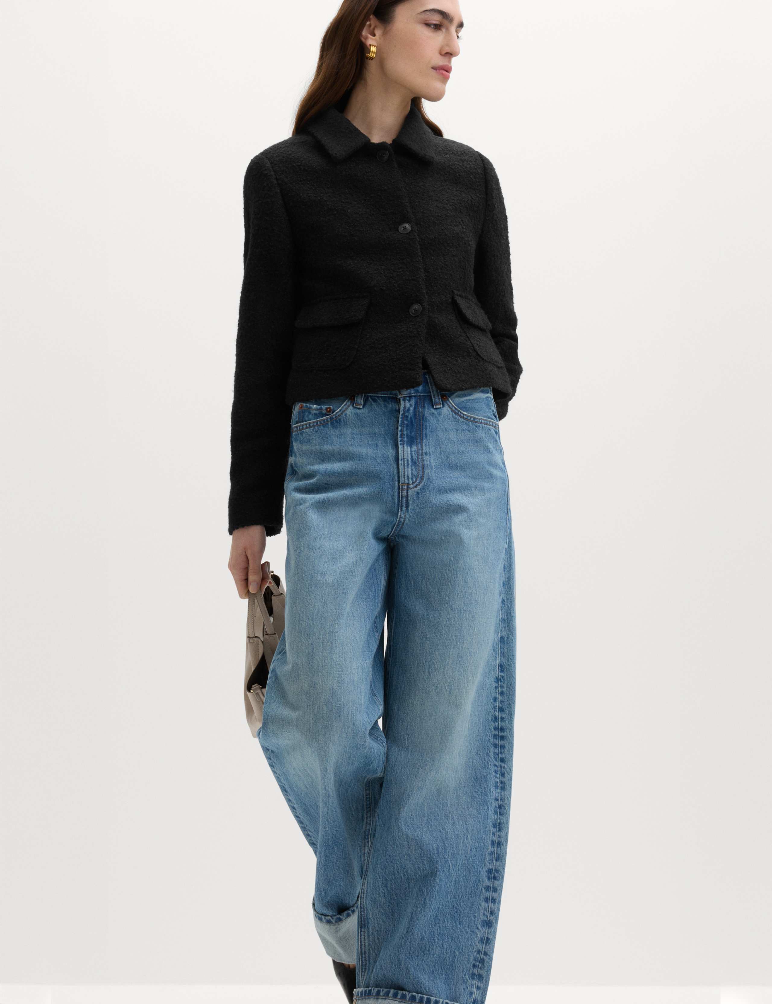 Tweed Textured Collared Jacket with Wool 3 of 7