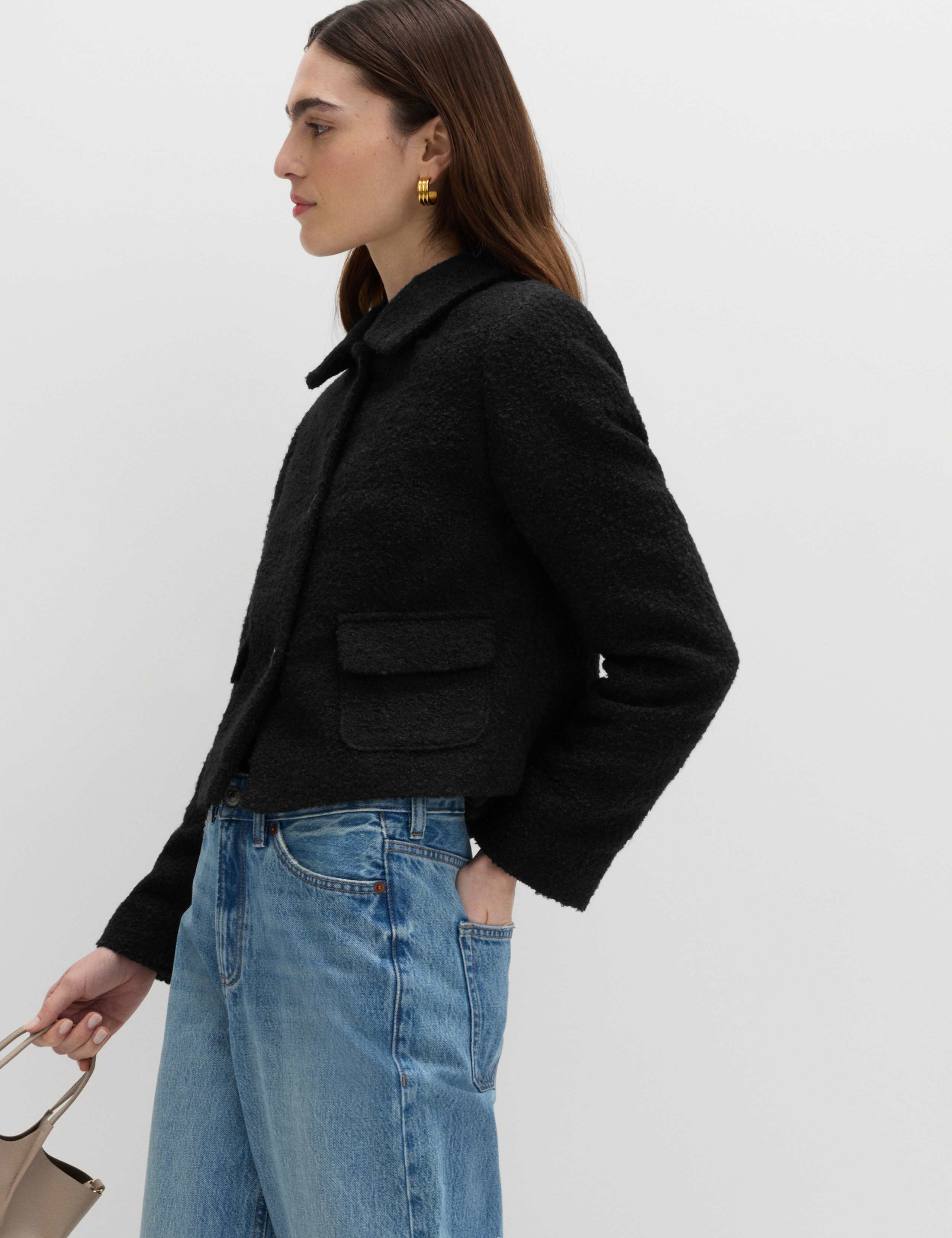 Tweed Textured Collared Jacket with Wool 7 of 7