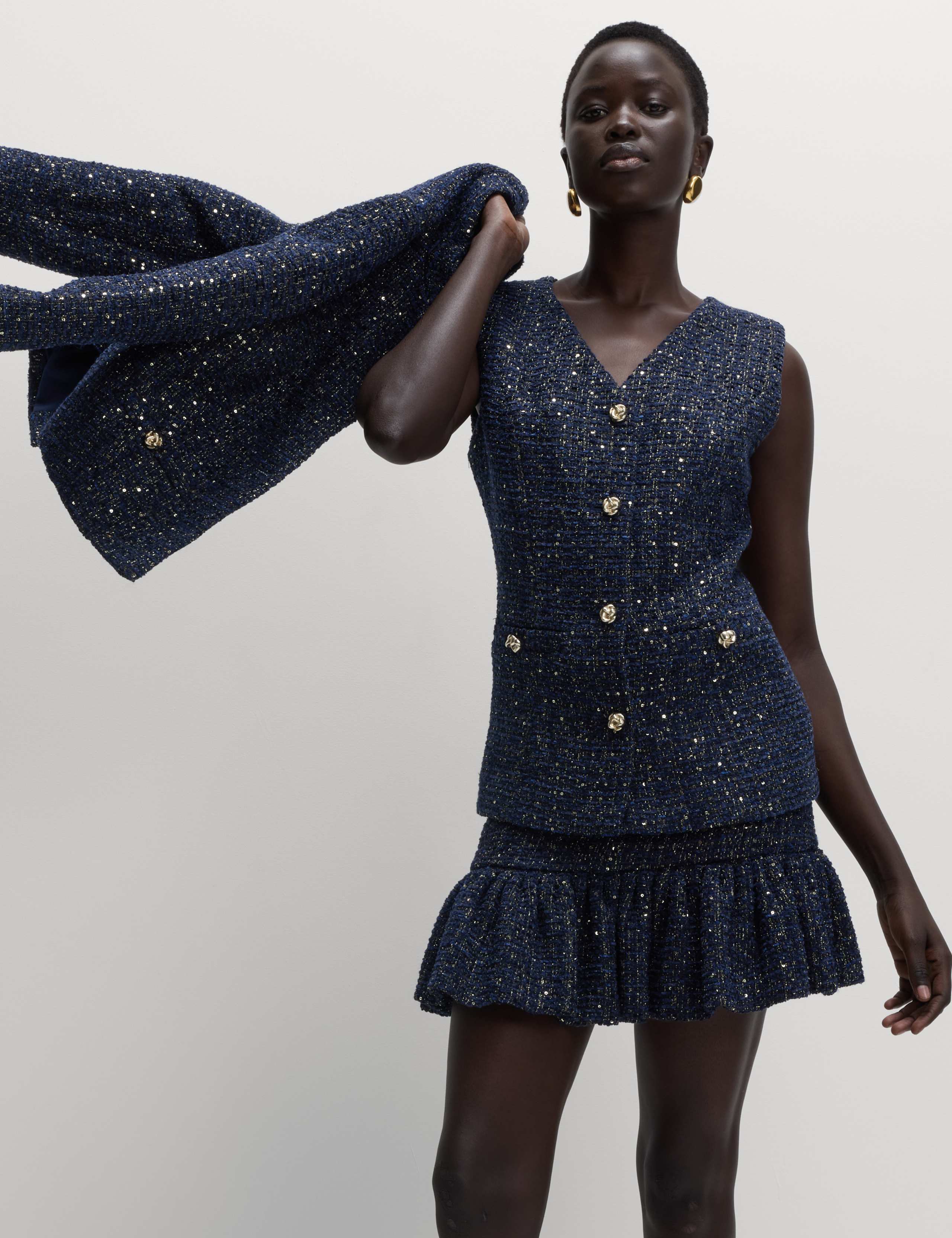 Metallic Sequin Tweed Waistcoat 4 of 6