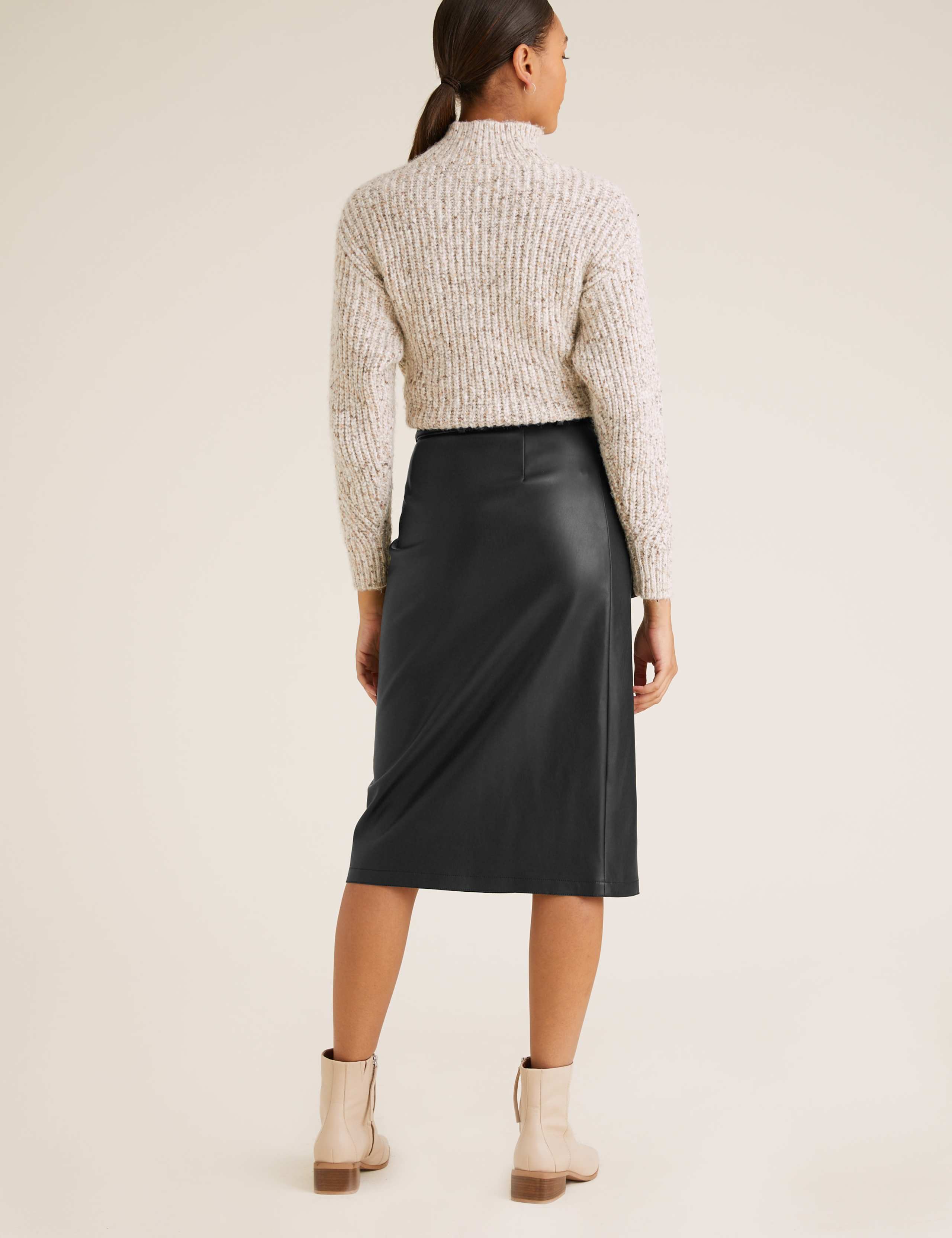 Faux Leather Tie Waist Midi A-Line Skirt 4 of 5