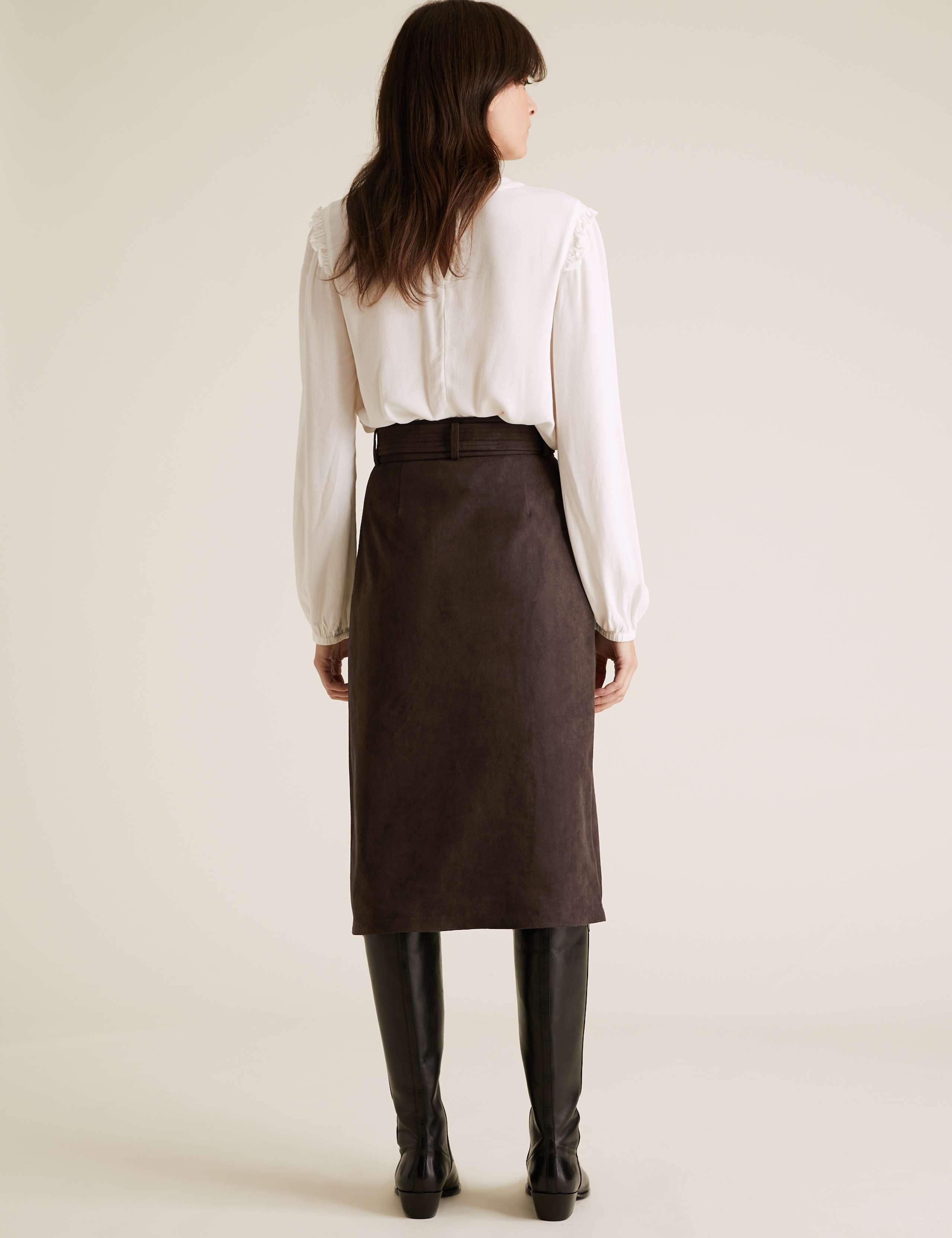 Suedette Tie Waist Midi A-Line Skirt 4 of 6