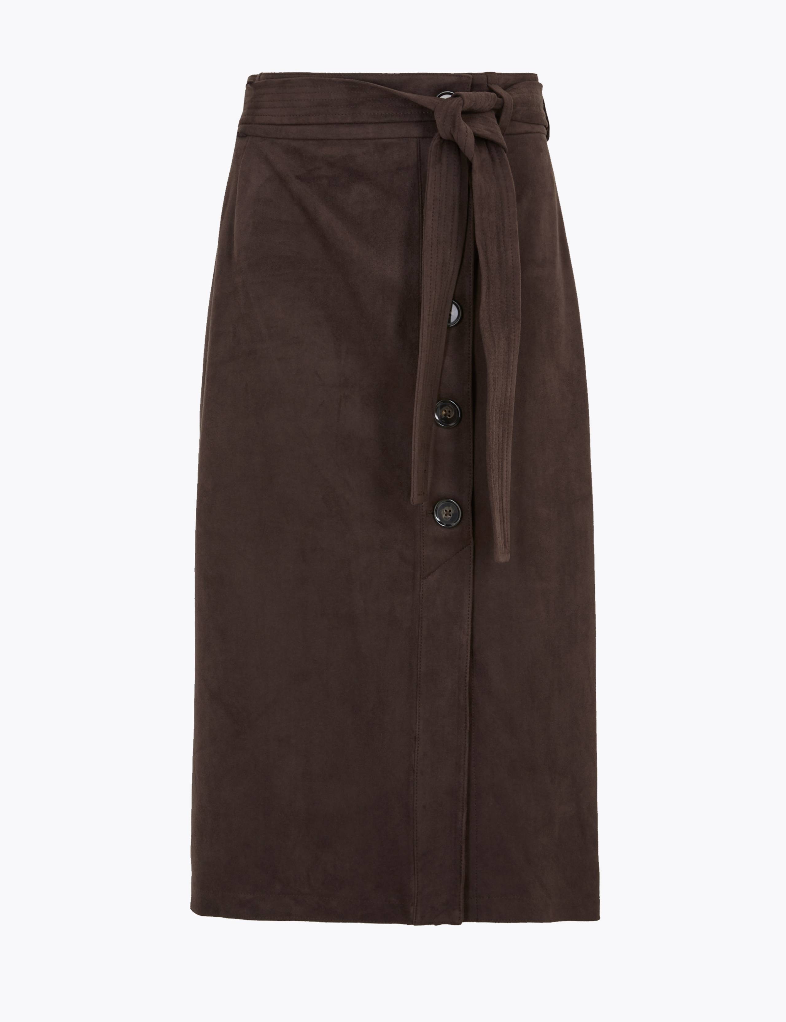 Suedette Tie Waist Midi A-Line Skirt 2 of 6