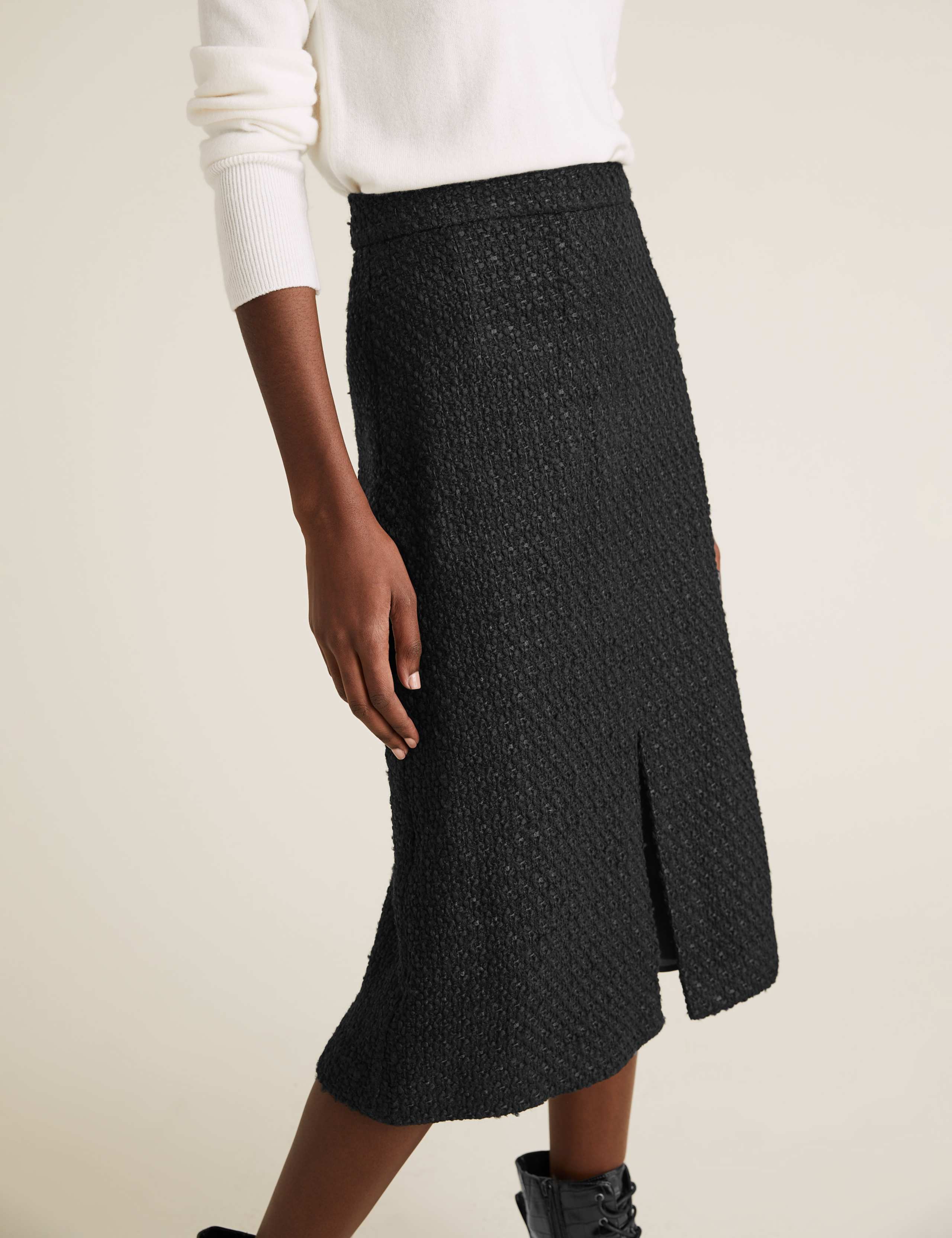 Wool Tweed Knee Length A-Line Skirt 3 of 4