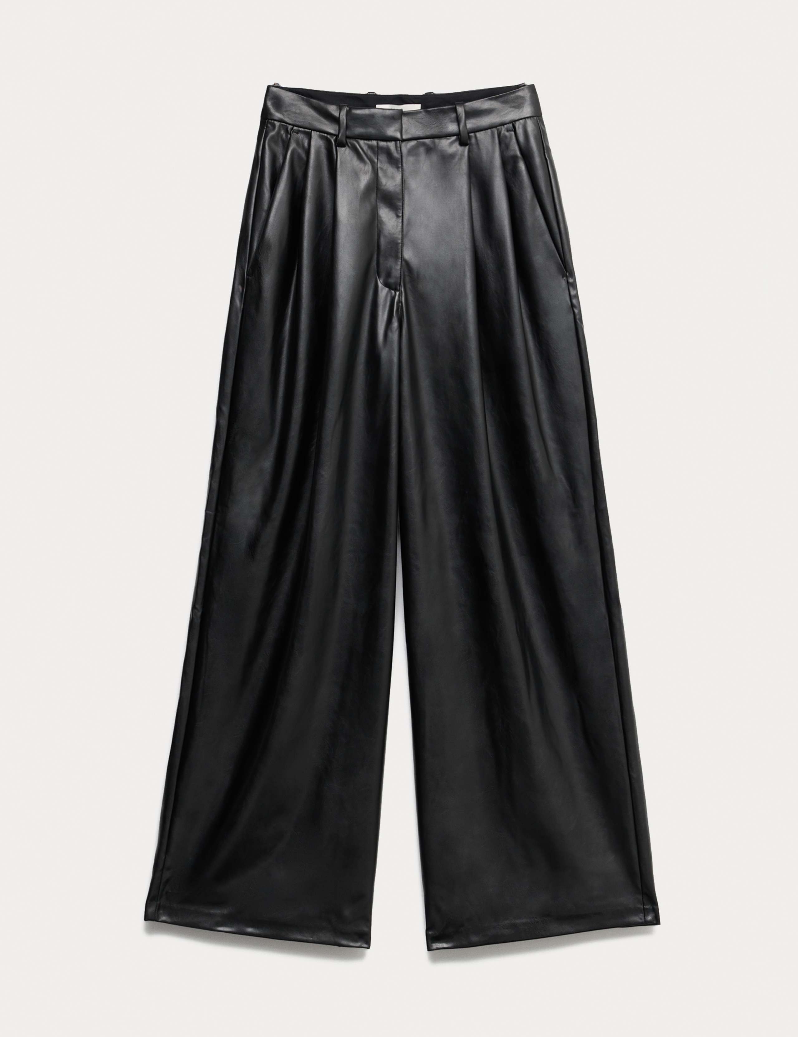 Faux Leather Double Pleat Wide Leg Trousers 2 of 5