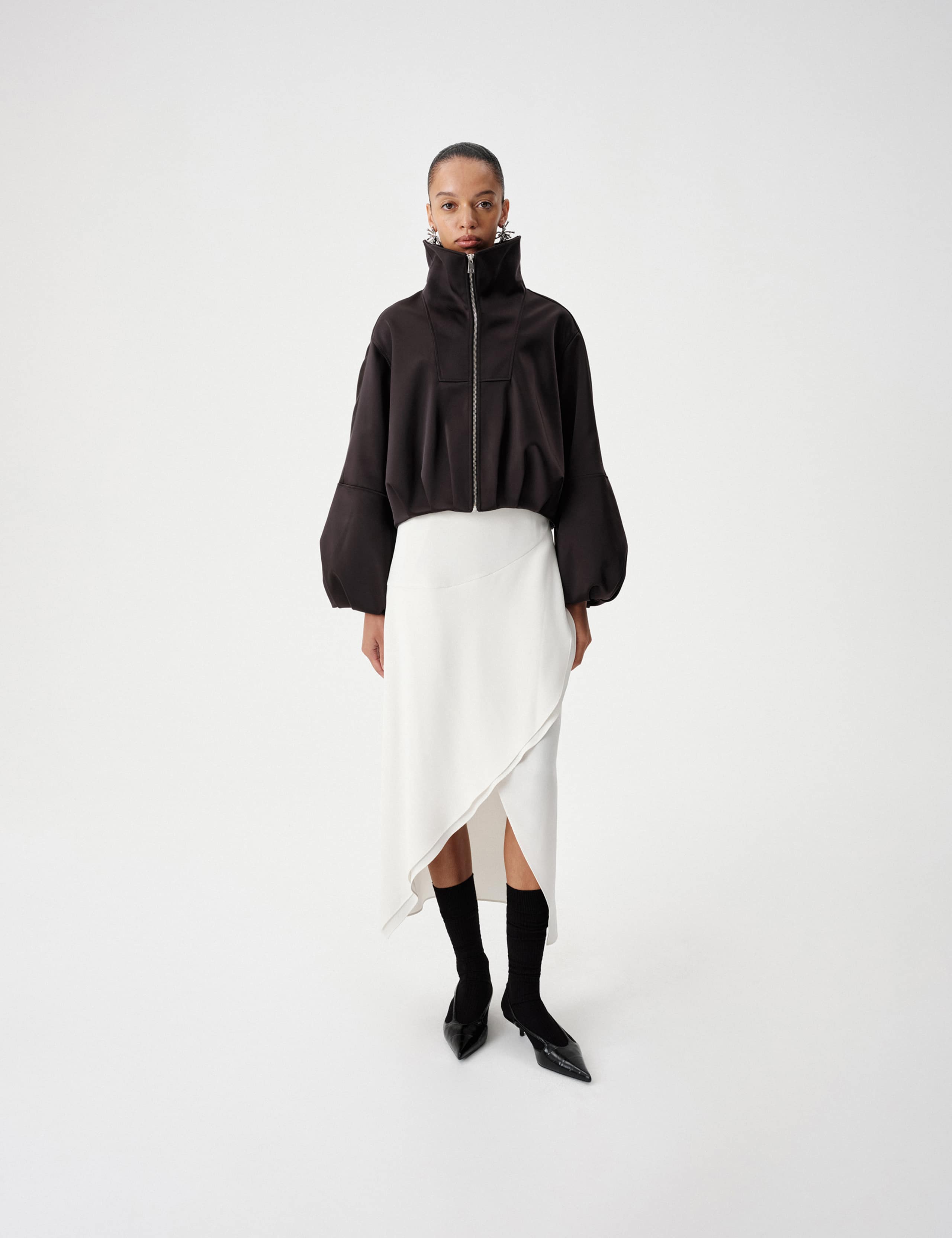 Satin Funnel Neck Cropped Bomber Jacket 1 of 7