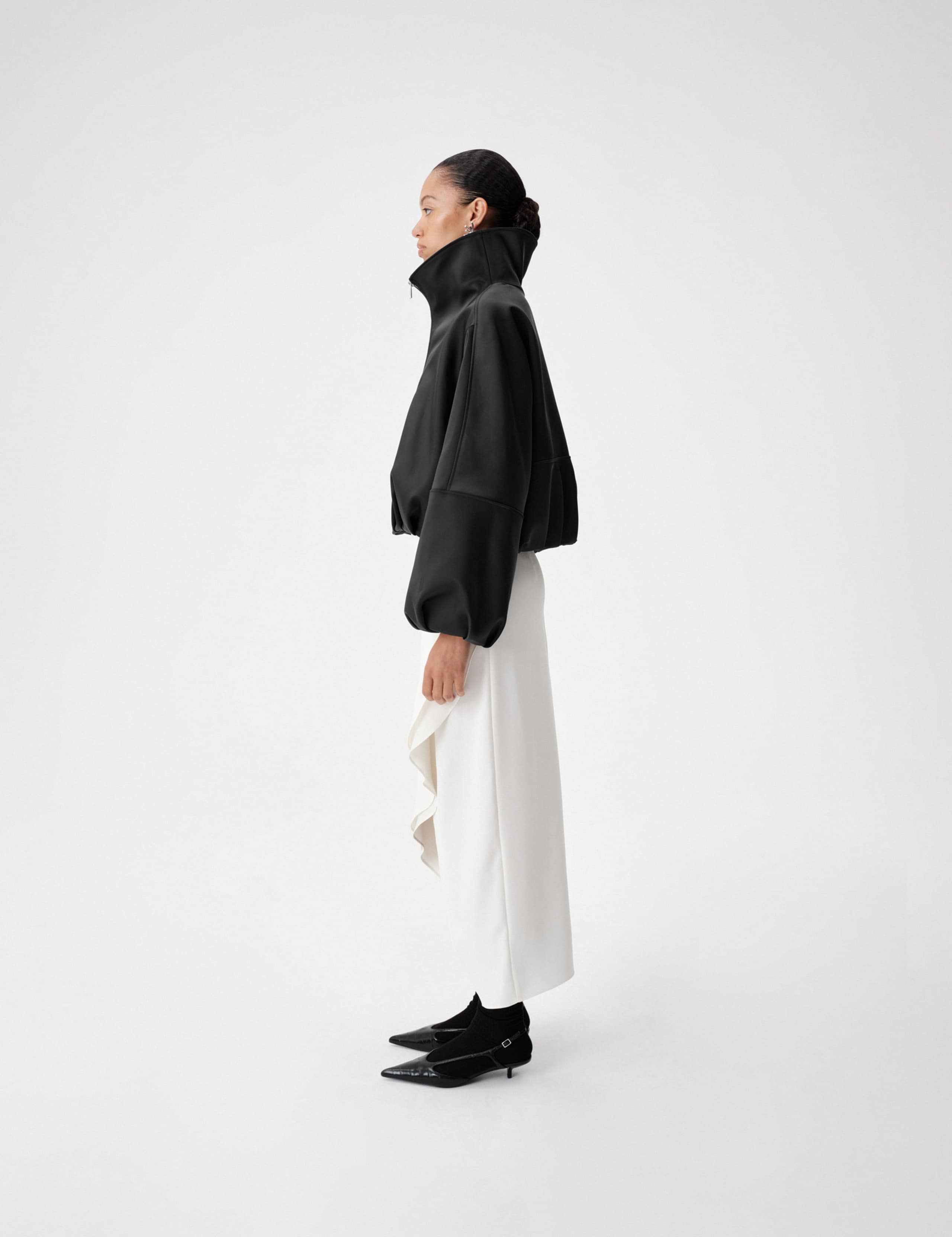 Satin Funnel Neck Cropped Bomber Jacket 3 of 7