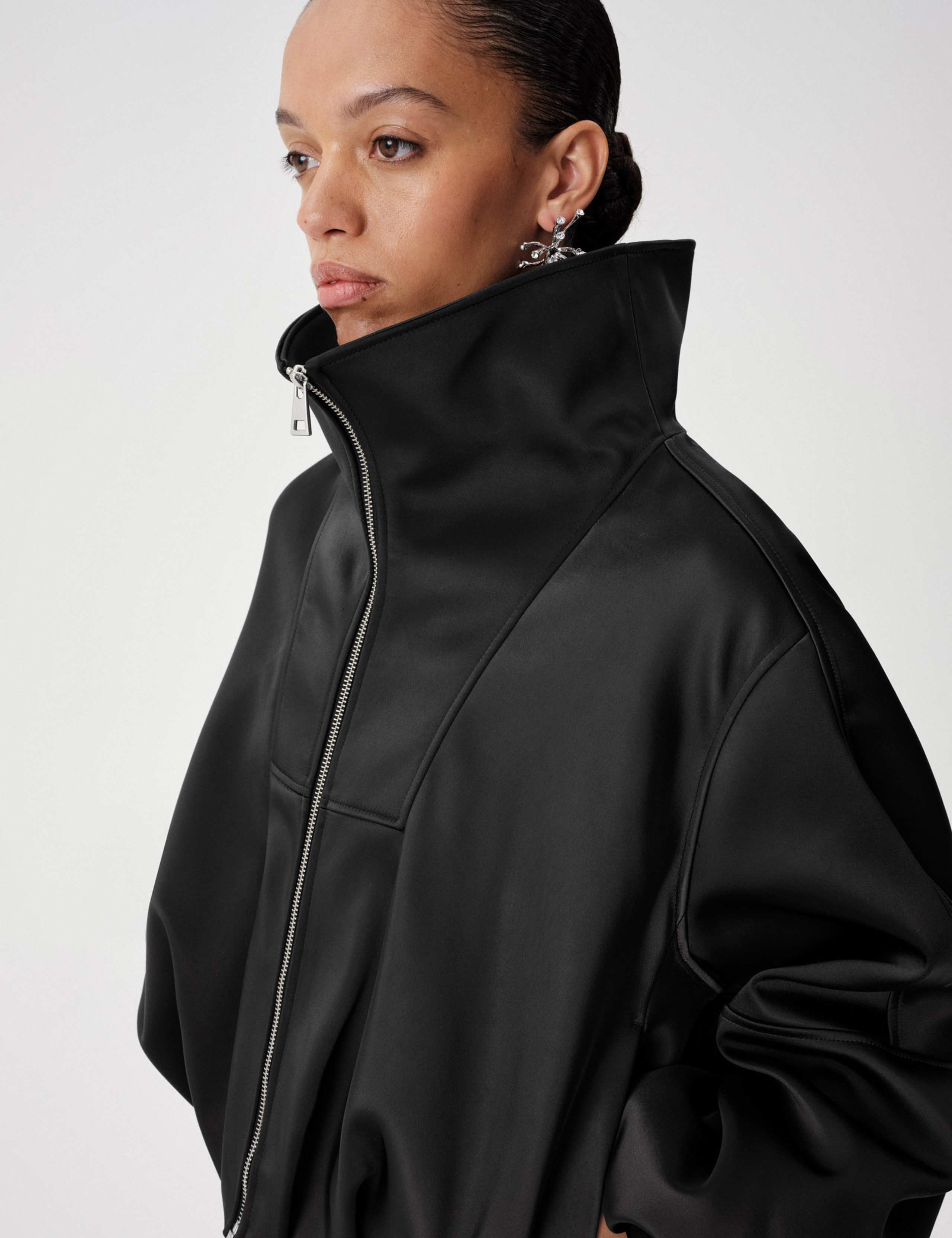 Satin Funnel Neck Cropped Bomber Jacket 4 of 7