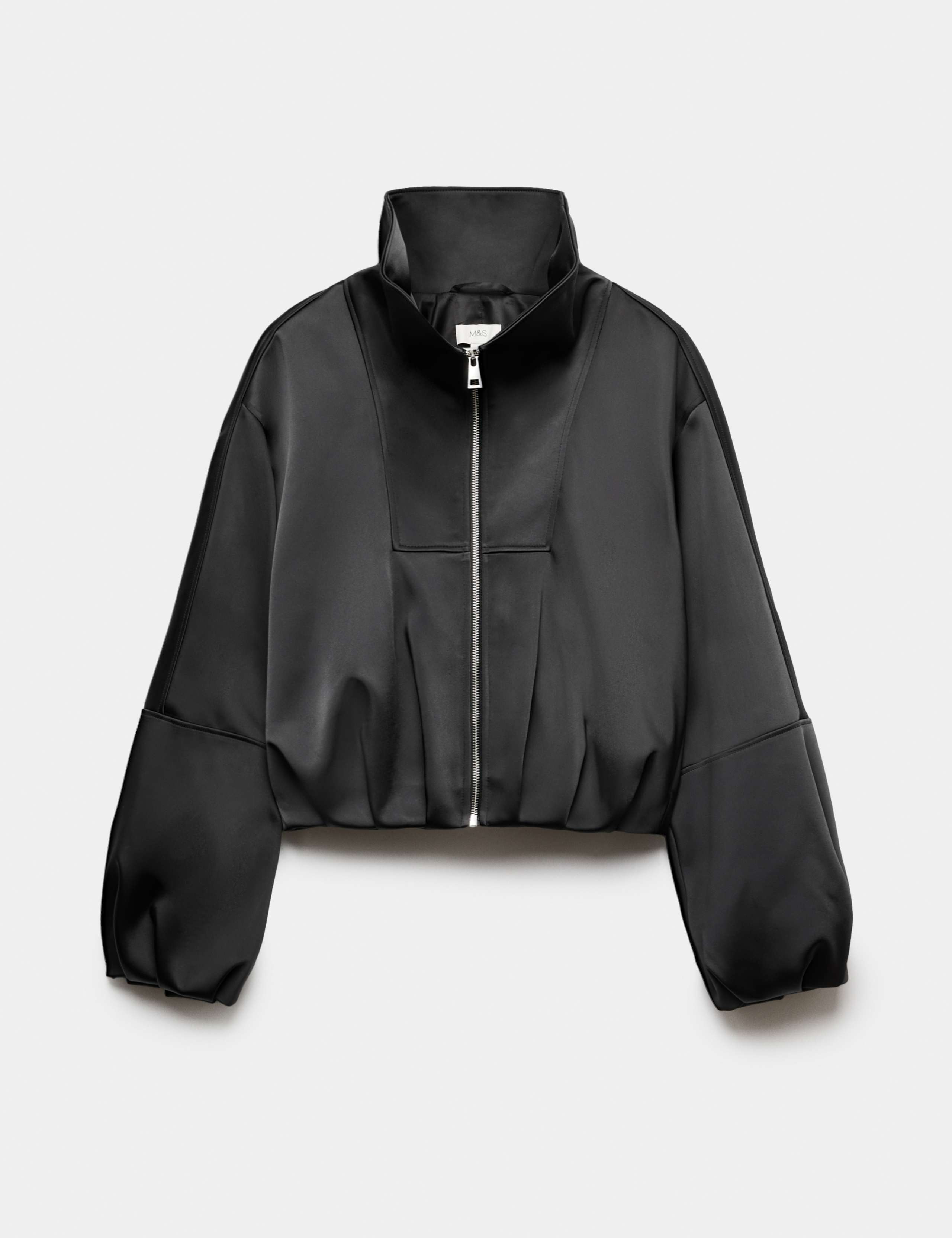 Satin Funnel Neck Cropped Bomber Jacket 2 of 7