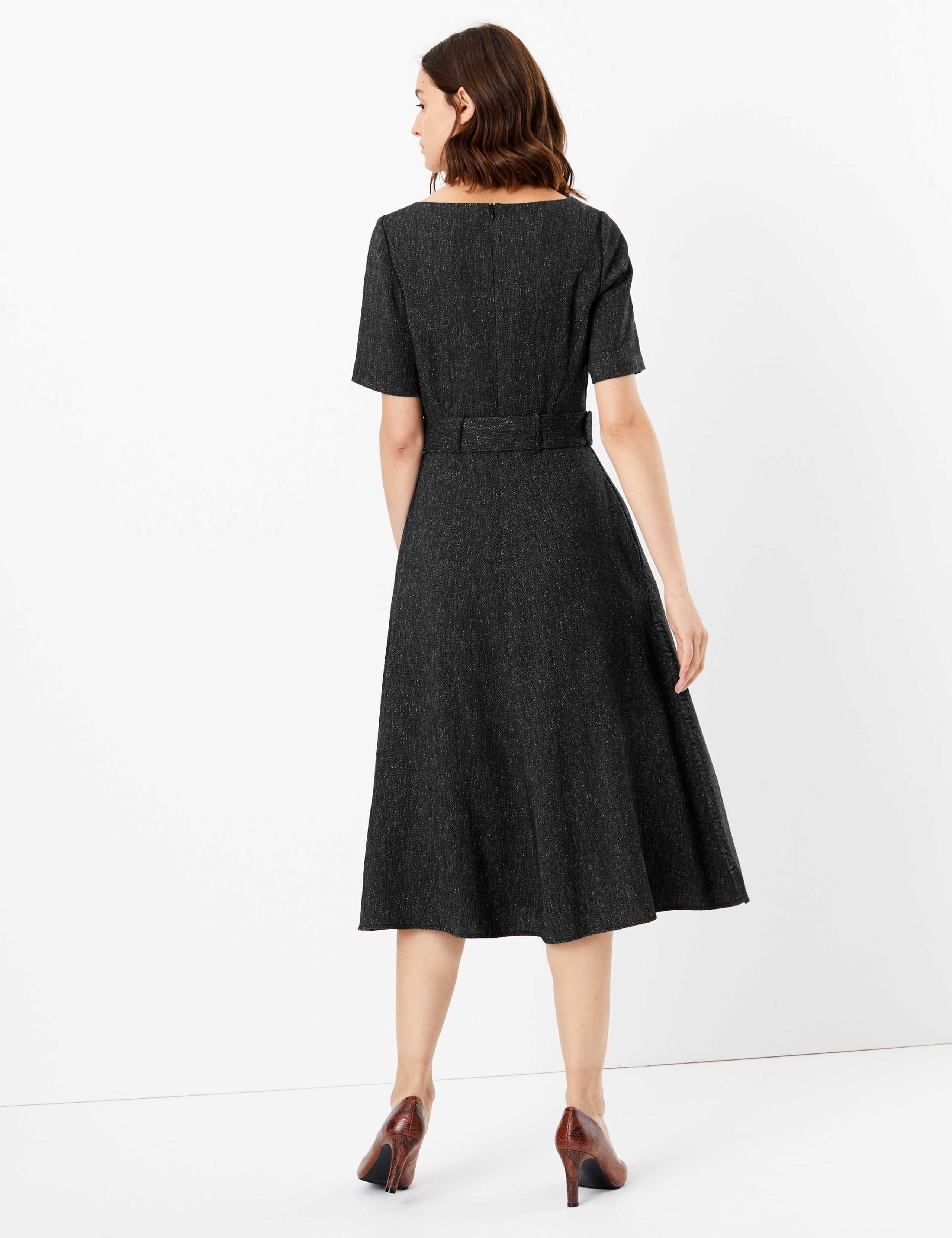 Belted Herringbone Fit & Flare Midi Dress 5 of 5