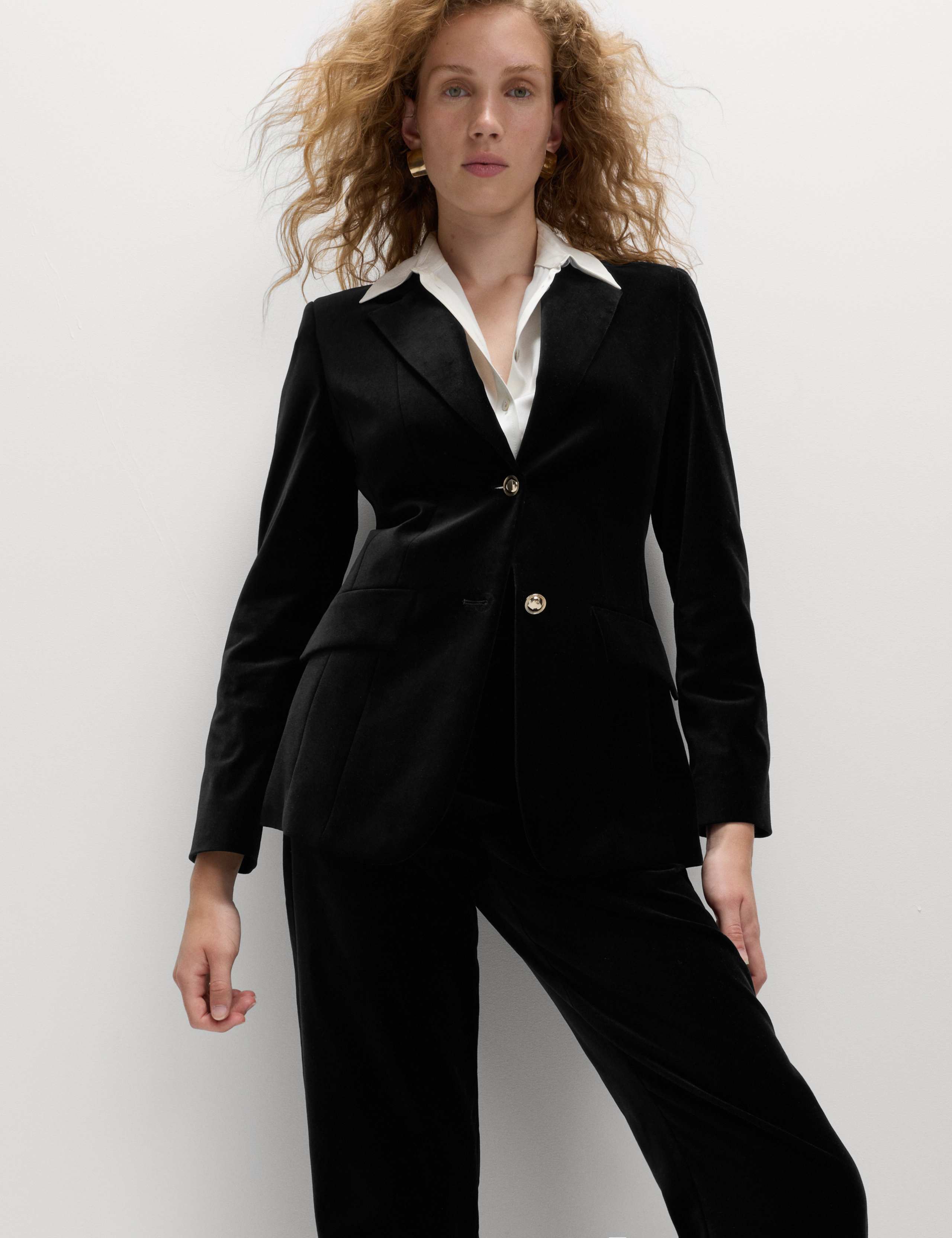 Cotton Rich Velvet Waisted Tailored Blazer 7 of 7