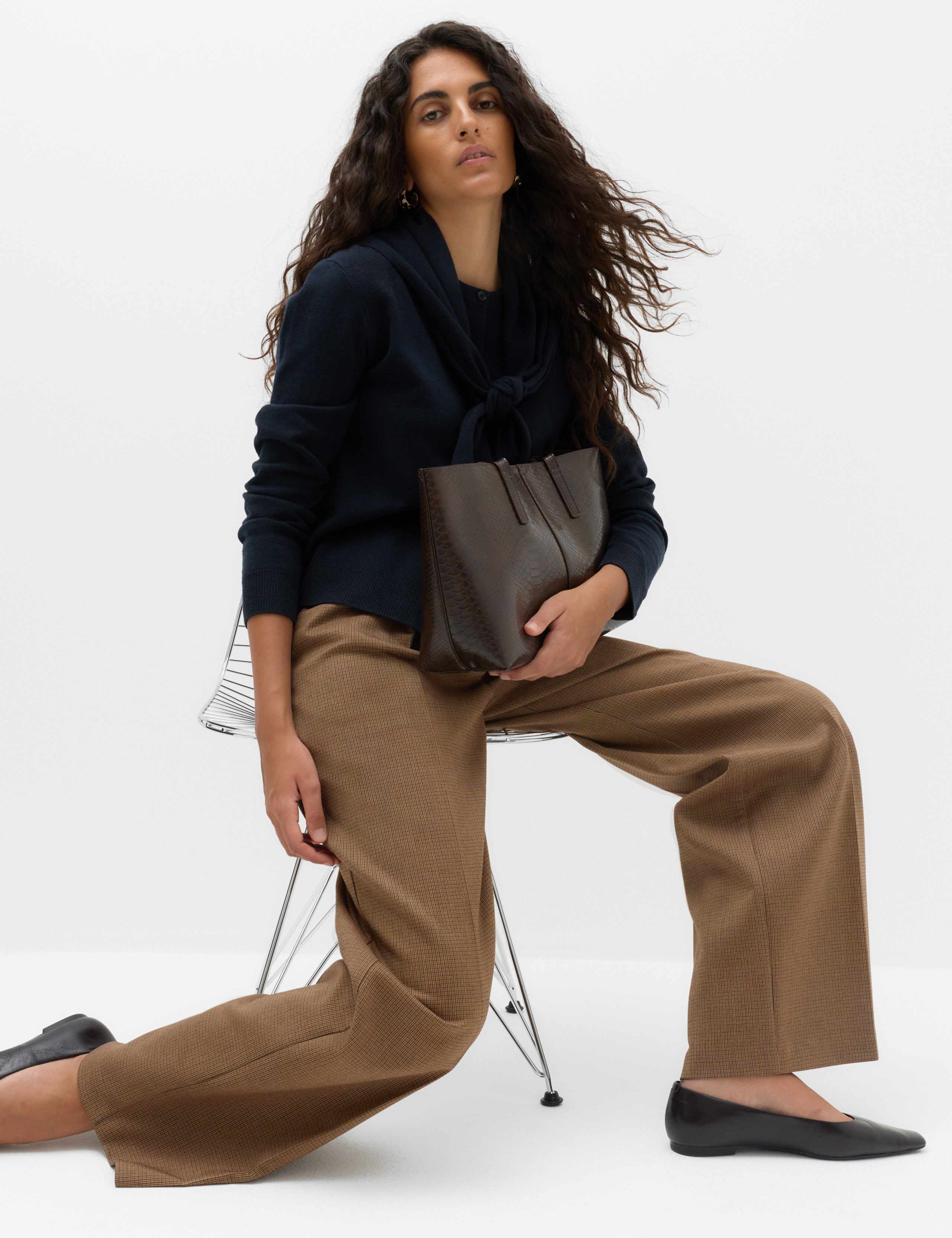 Pleated Micro Checked Wide Leg Trousers 5 of 7
