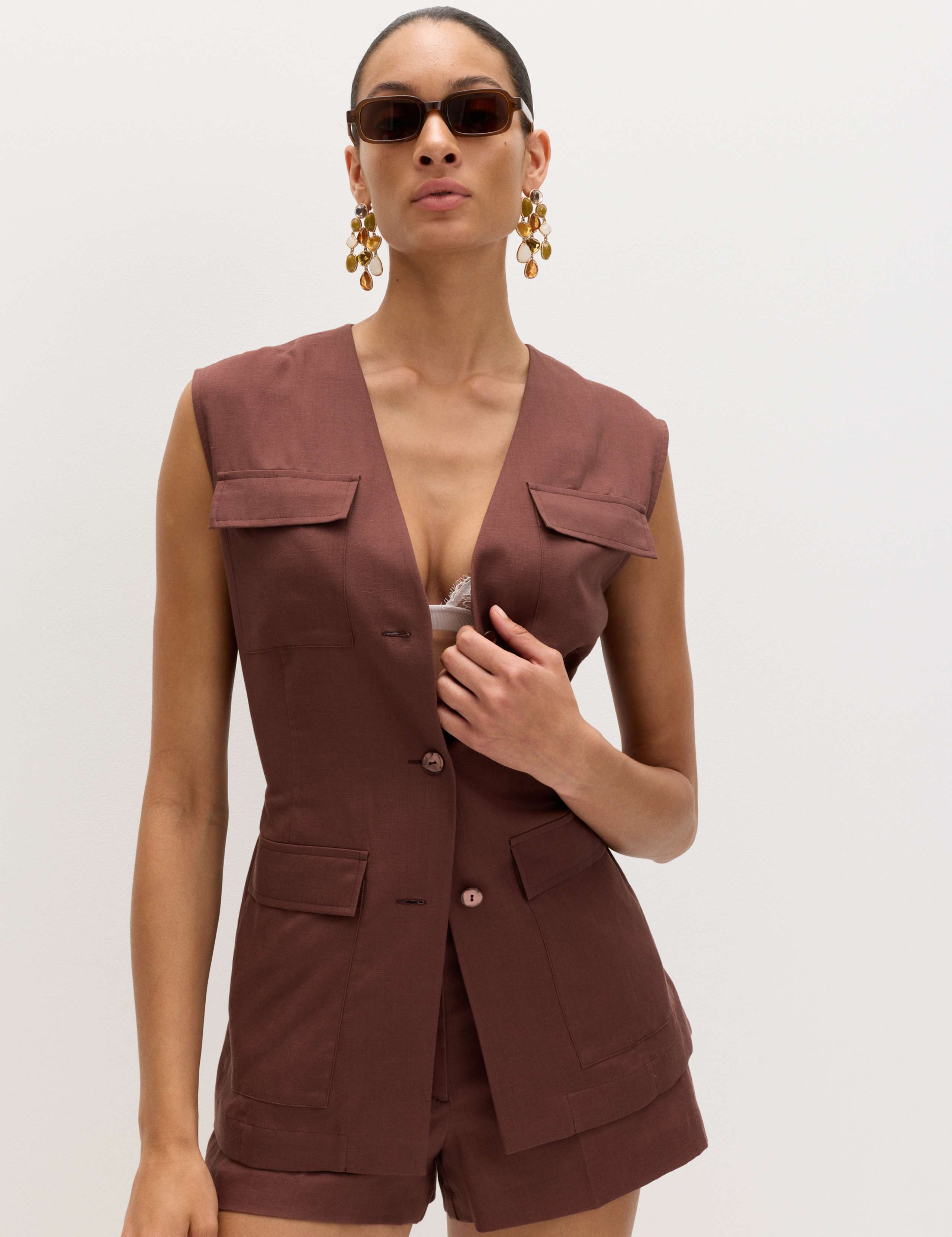 Belted Utility Longline Waistcoat with Linen 5 of 8
