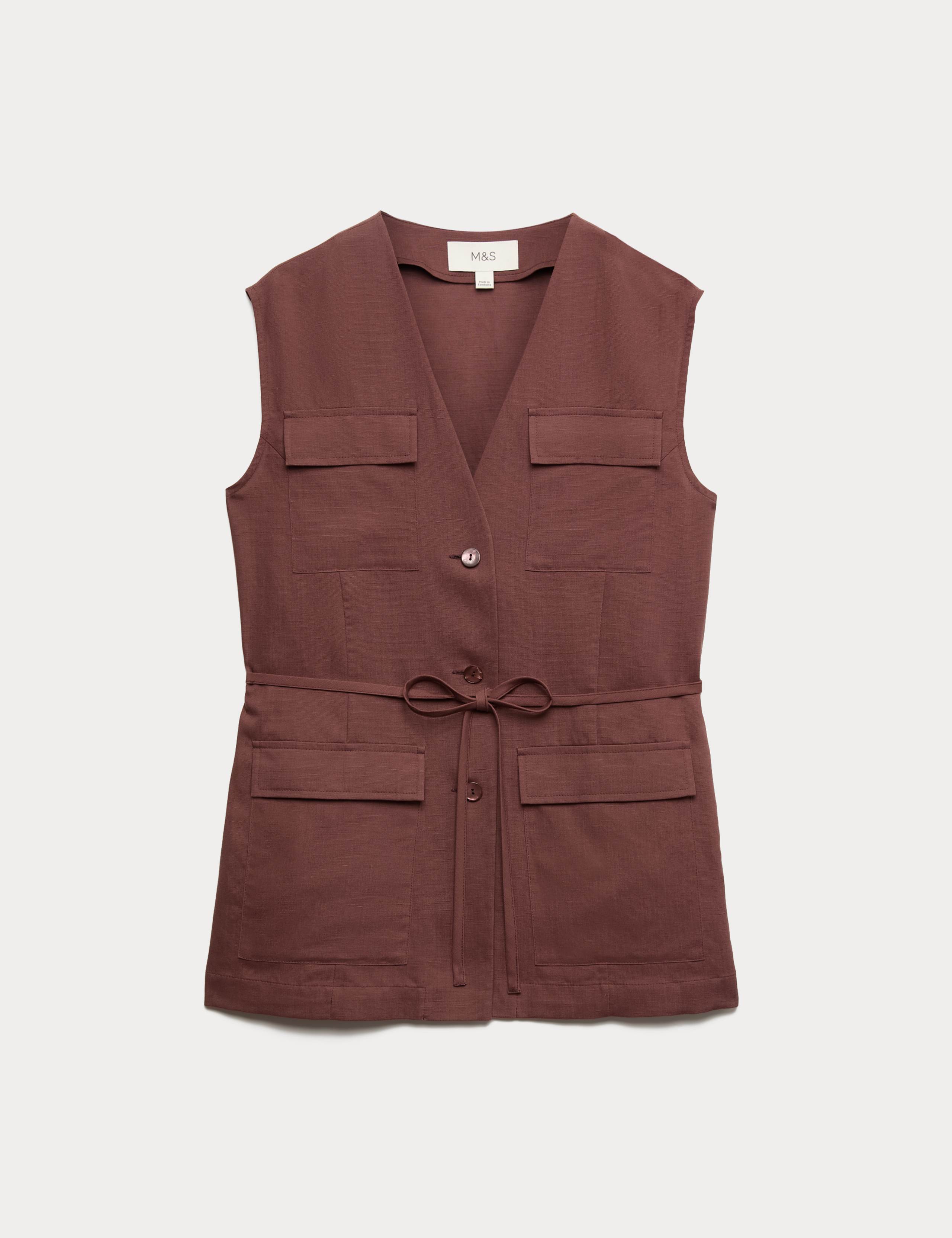 Belted Utility Longline Waistcoat with Linen 2 of 8