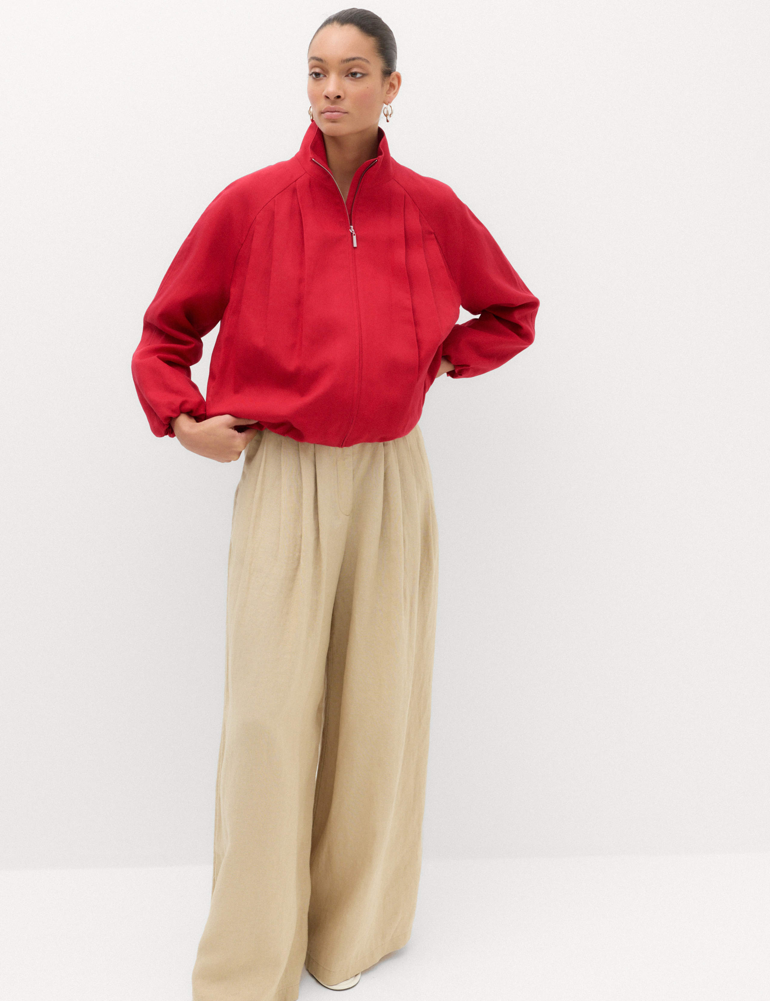 Lyocell Rich Pleated Funnel Neck Jacket 4 of 6