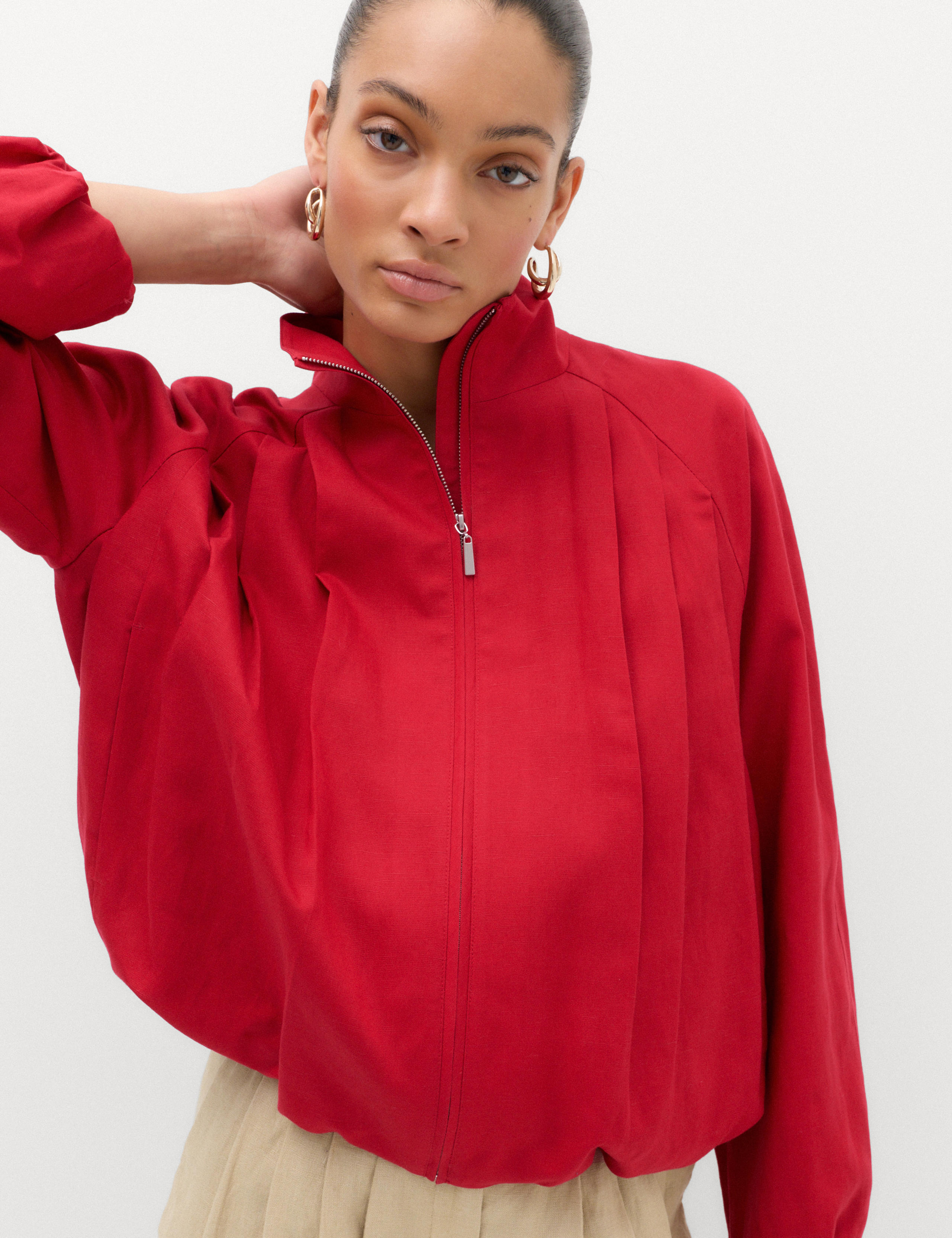 Lyocell Rich Pleated Funnel Neck Jacket 5 of 6