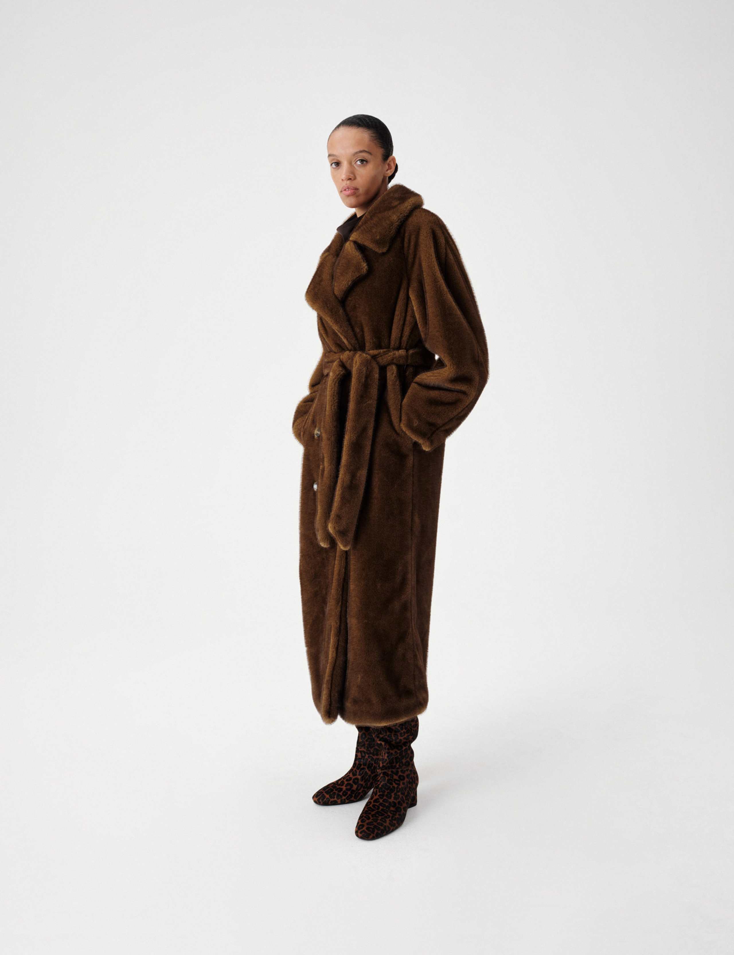 Faux Fur Collared Longline Trench Coat 3 of 5