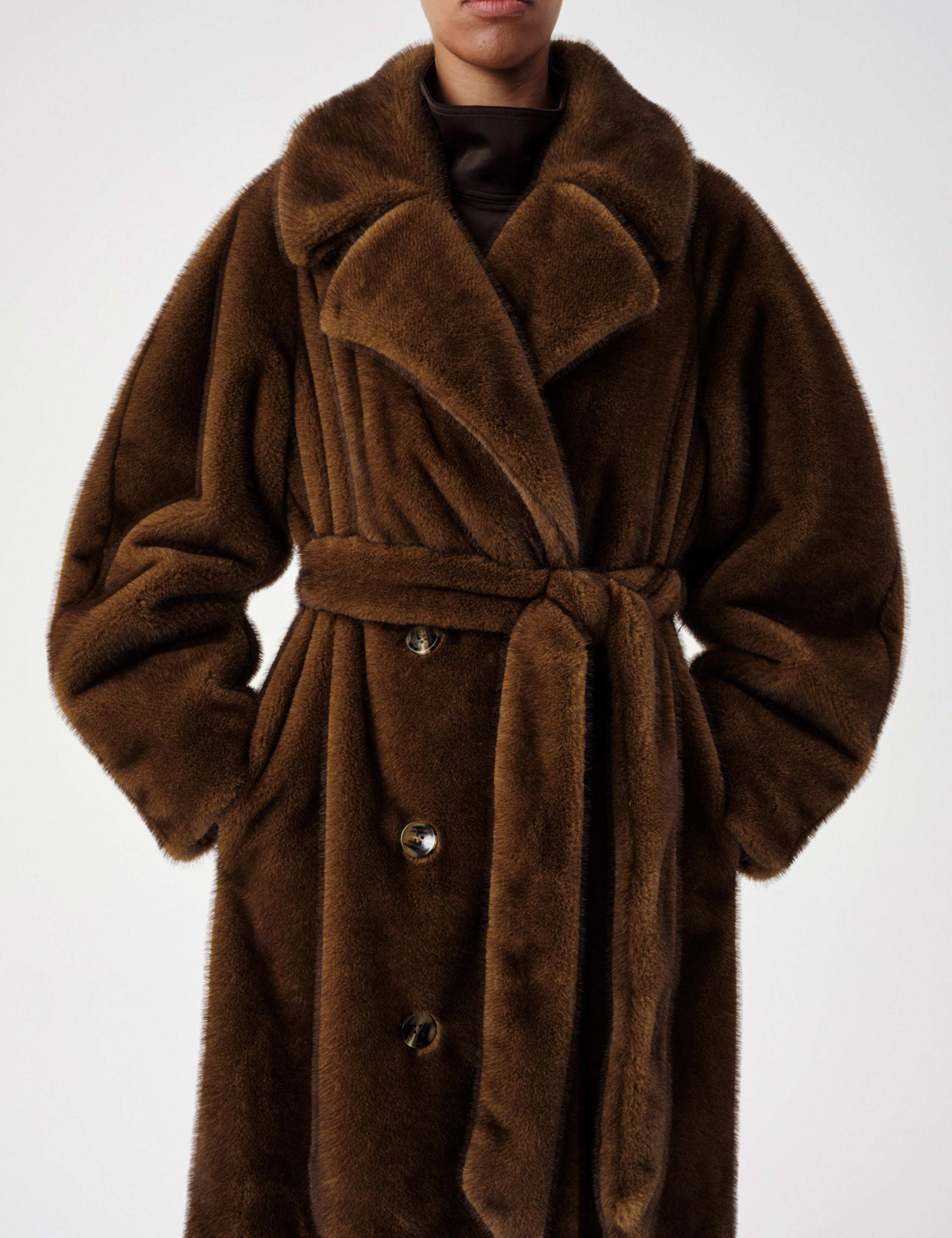 Faux Fur Collared Longline Trench Coat 4 of 5