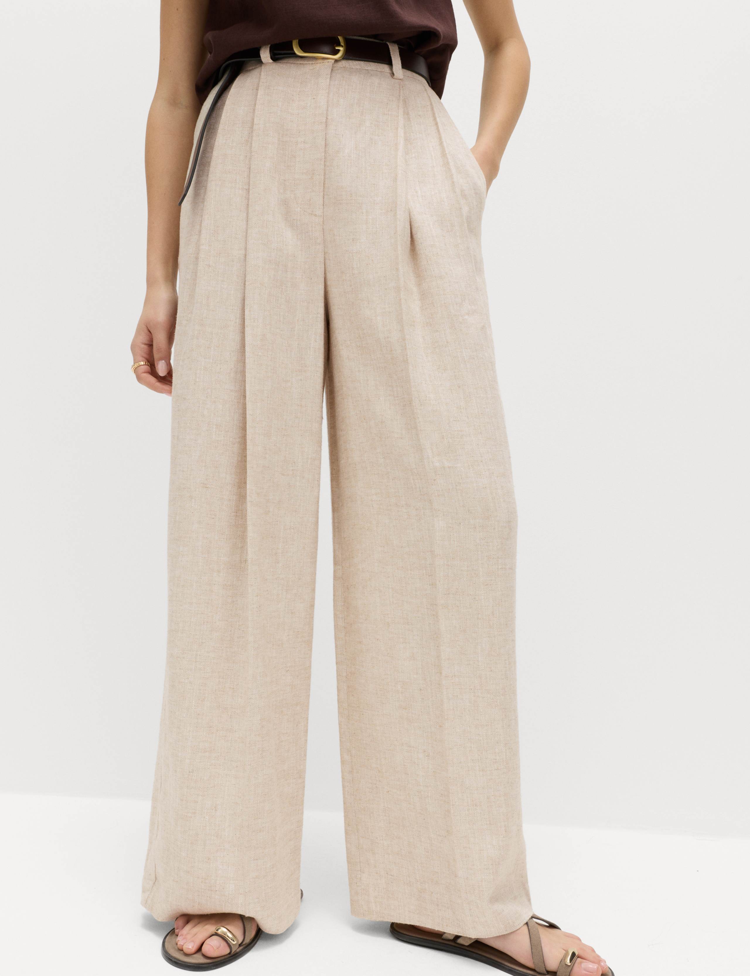 Linen Blend Pleat Front Wide Leg Trousers 5 of 6