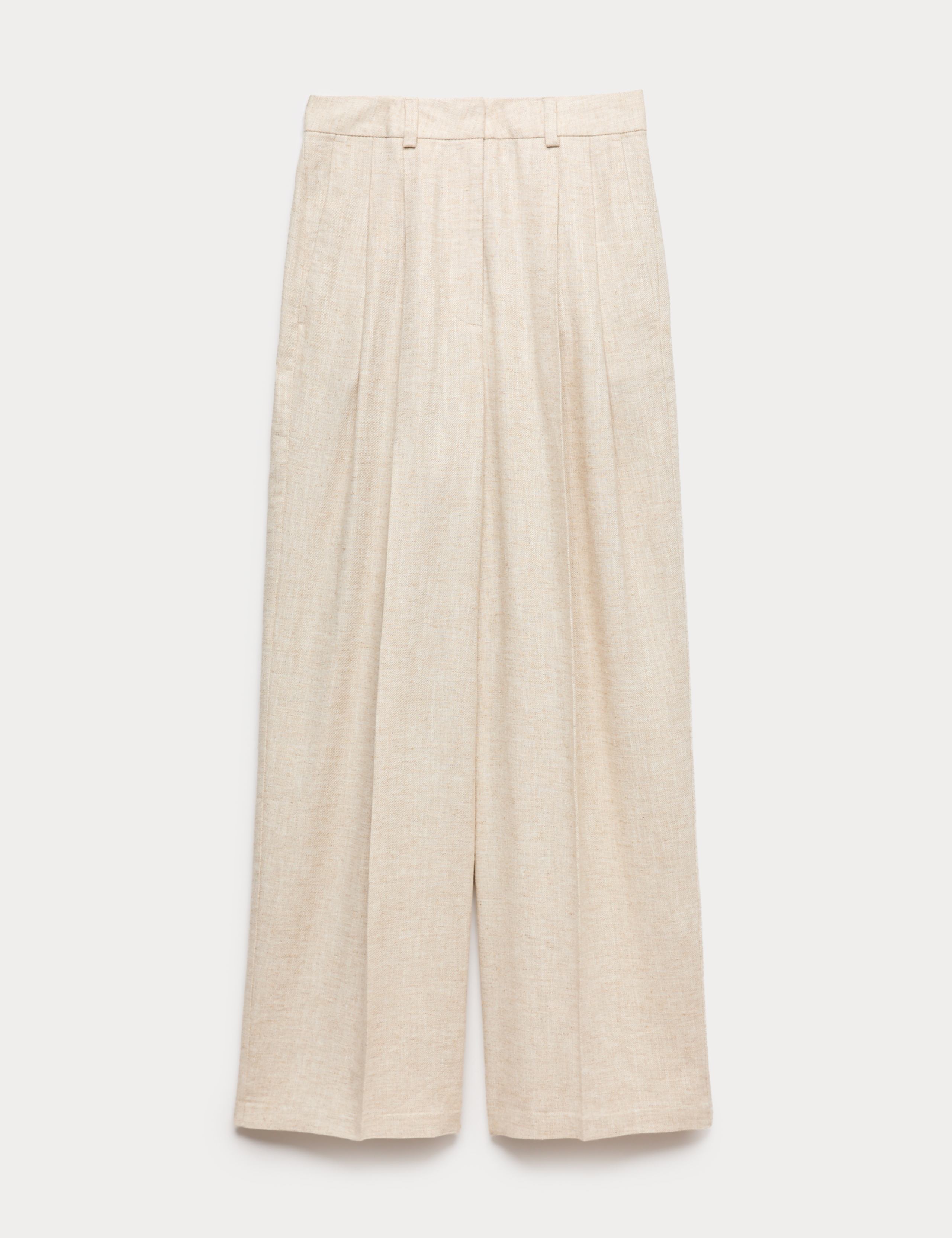 Linen Blend Pleat Front Wide Leg Trousers 2 of 6