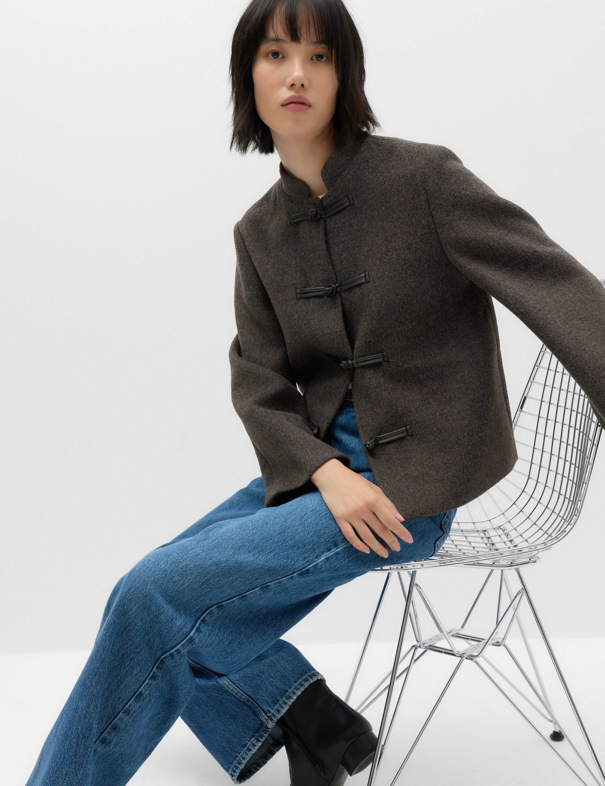 Textured Knot Button Detail Short Jacket 6 of 6