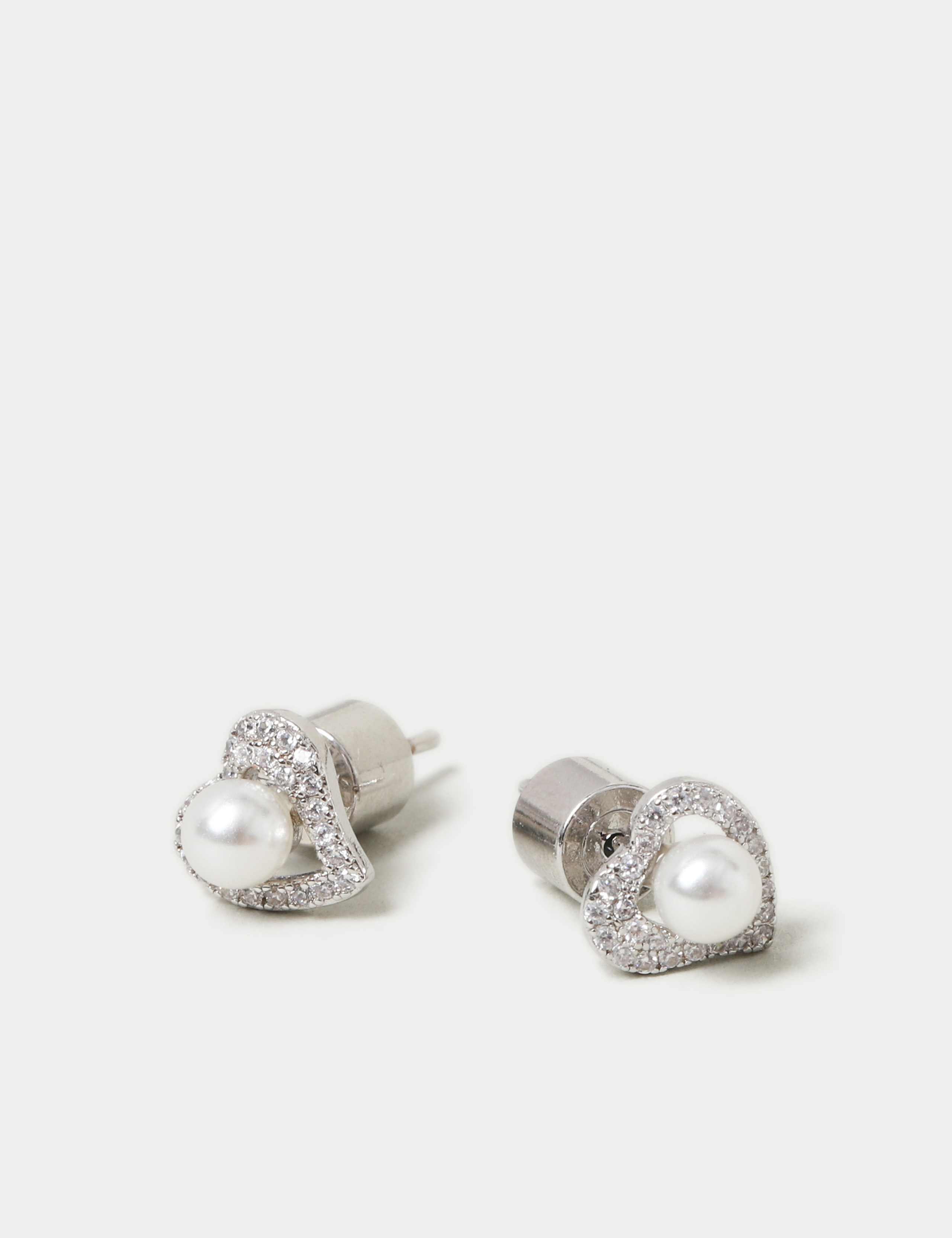 Platinum Plated Heart and Pearl Detail Earrings 2 of 2
