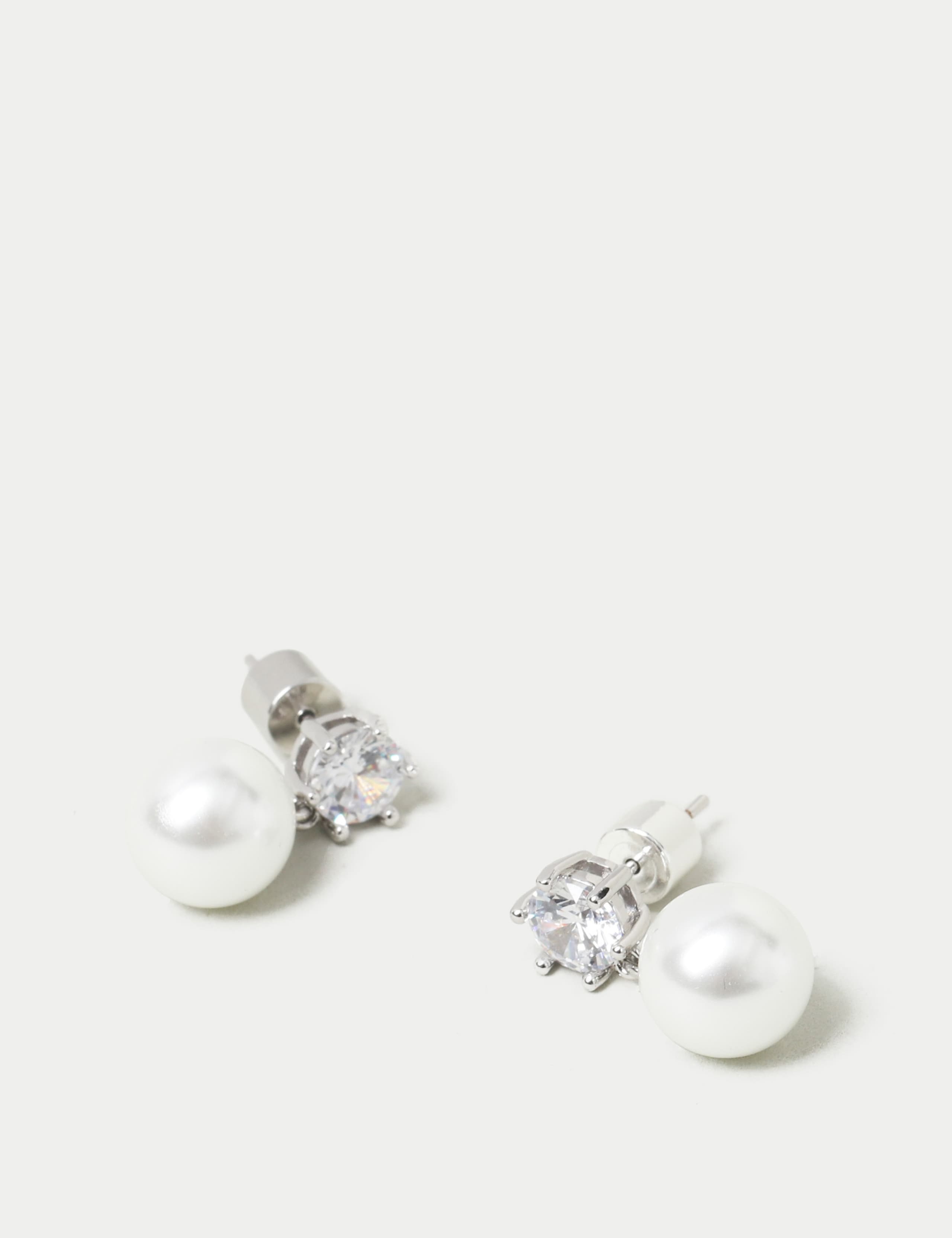 Platinum Plated Drop Detail Earrings M&S M&S