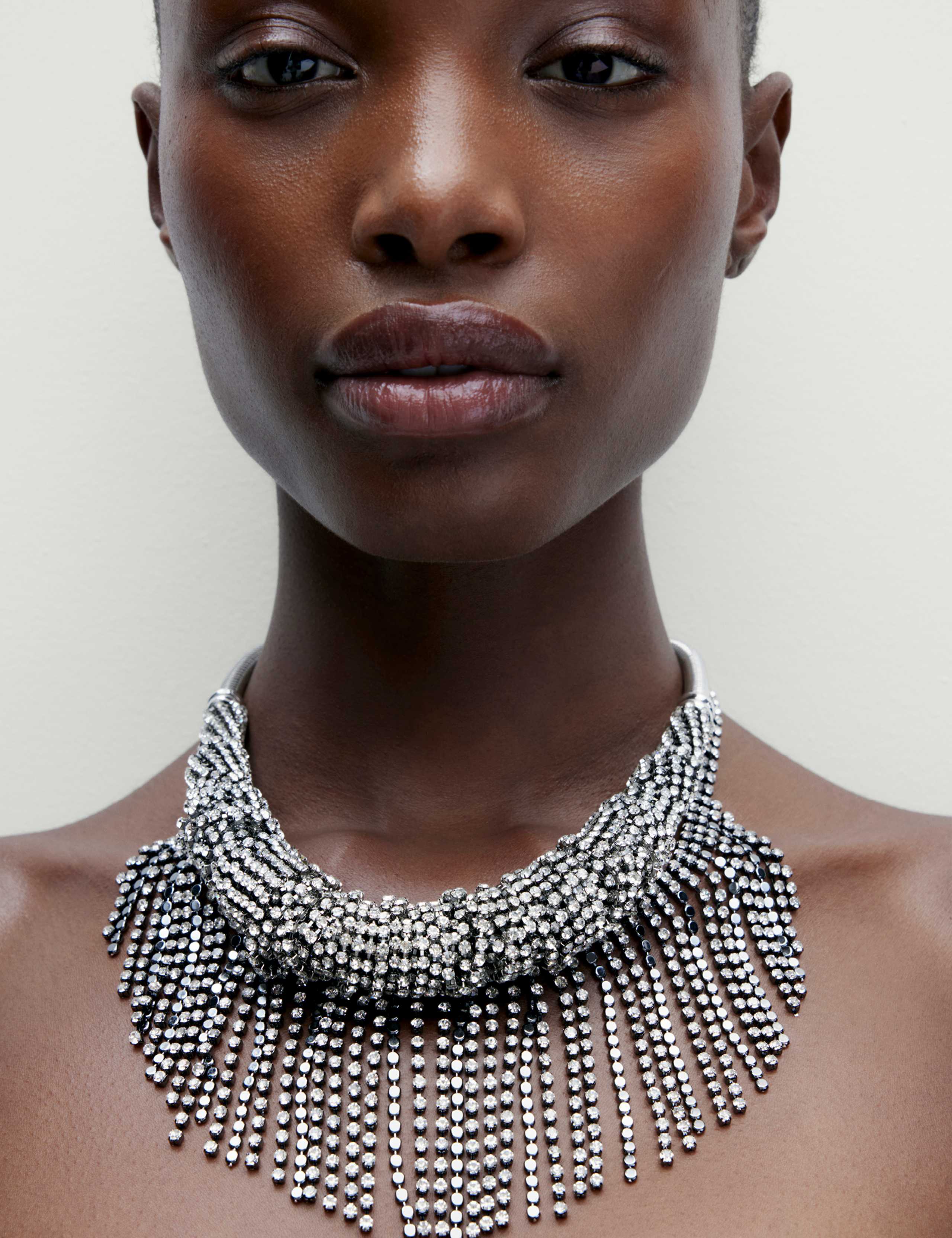 Gunmetal and Cup chain Statement Fringe Necklace 1 of 2