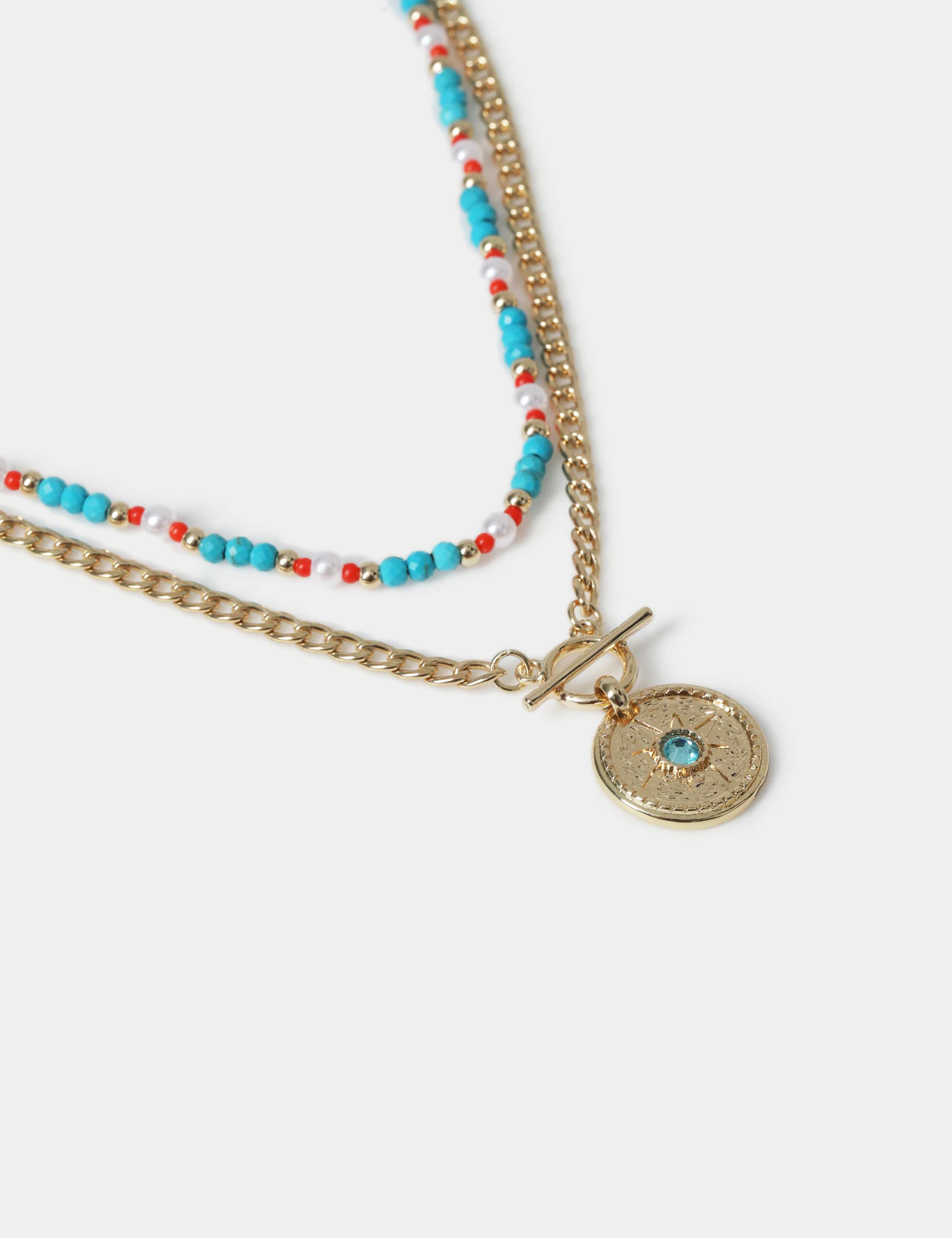 Turquoise Beaded Chain Multi Row Necklace 2 of 2