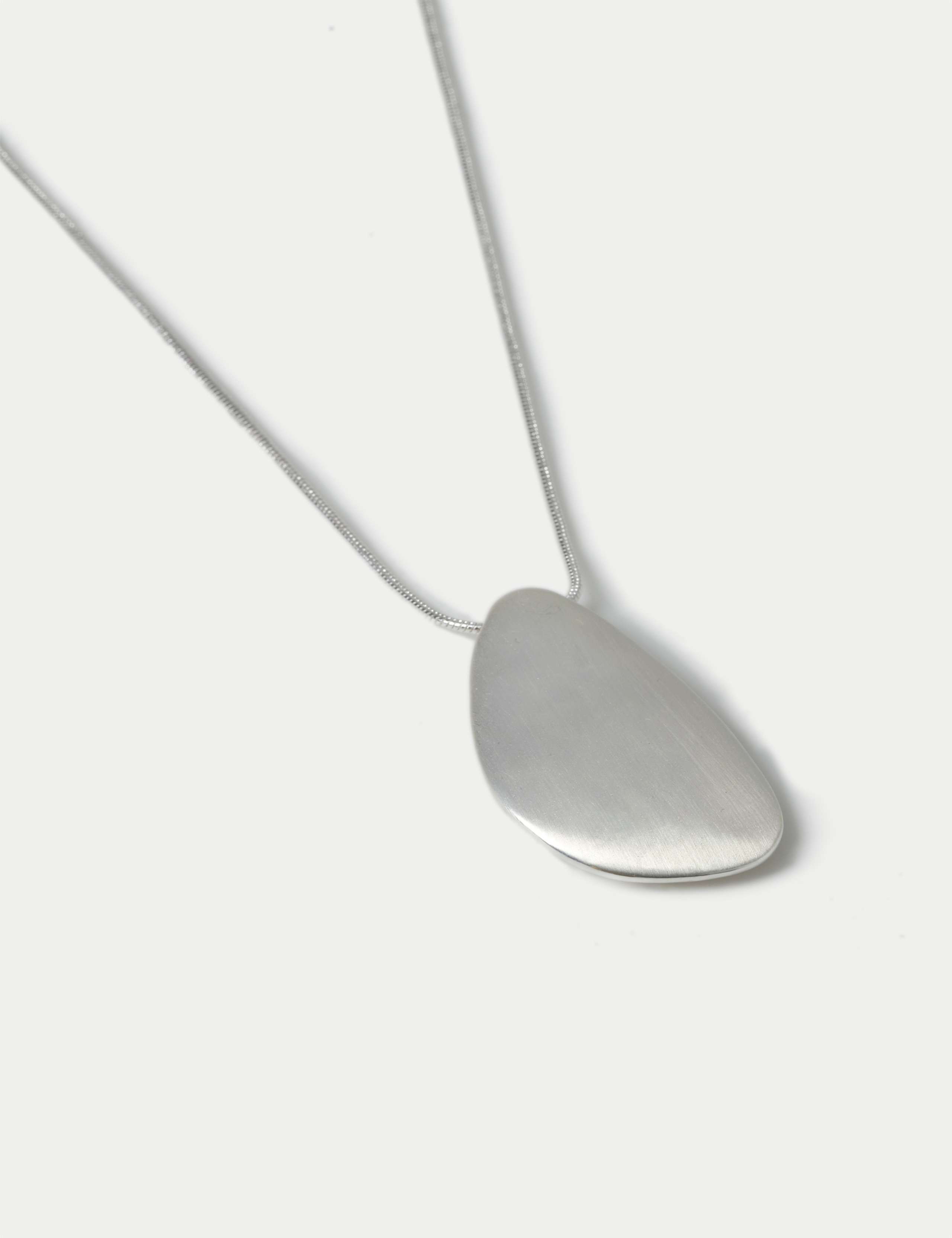 Silver Tone Brushed Oval Pendant 2 of 2