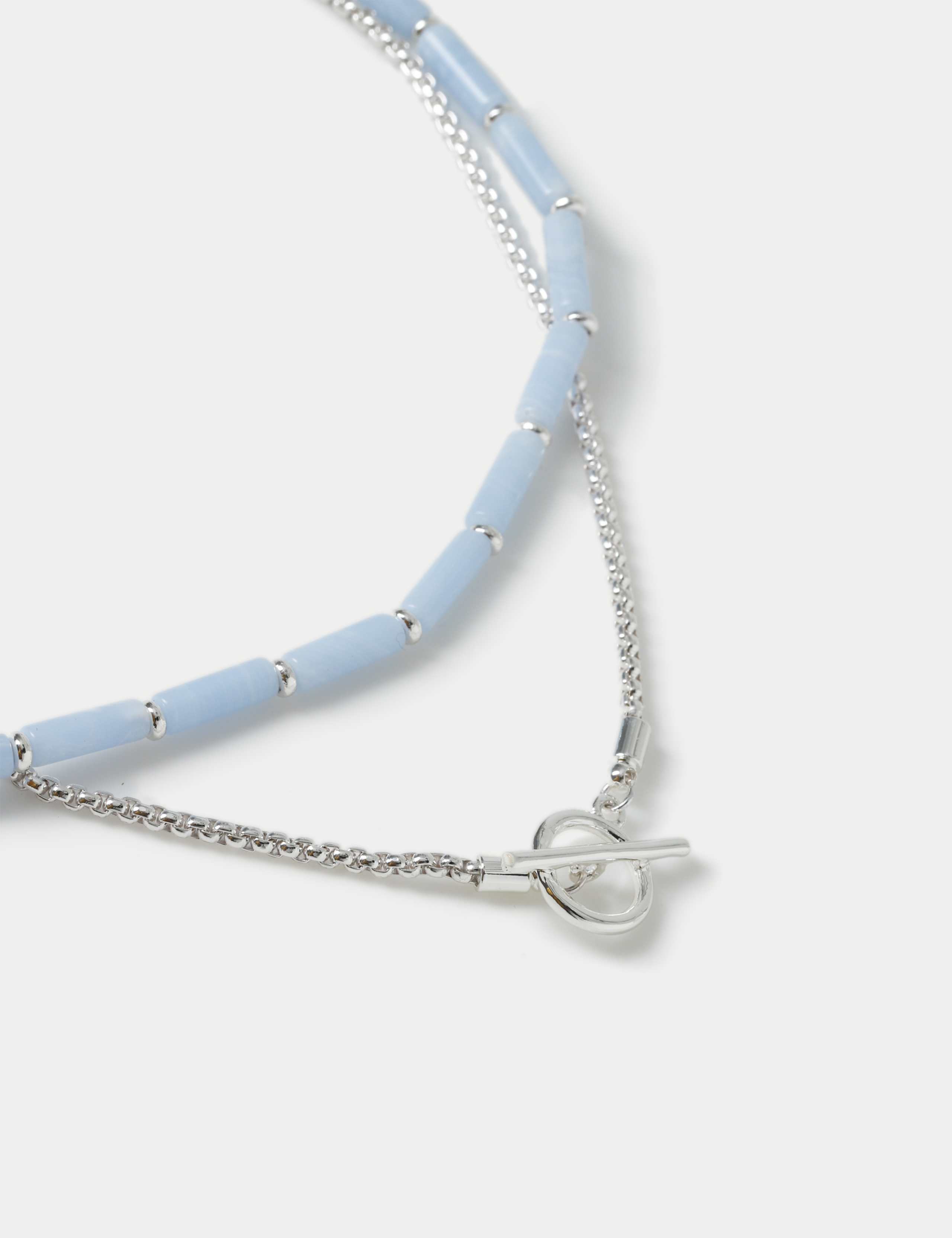 Silver Tone T-Bar and Blue Layering Necklace 2 of 2