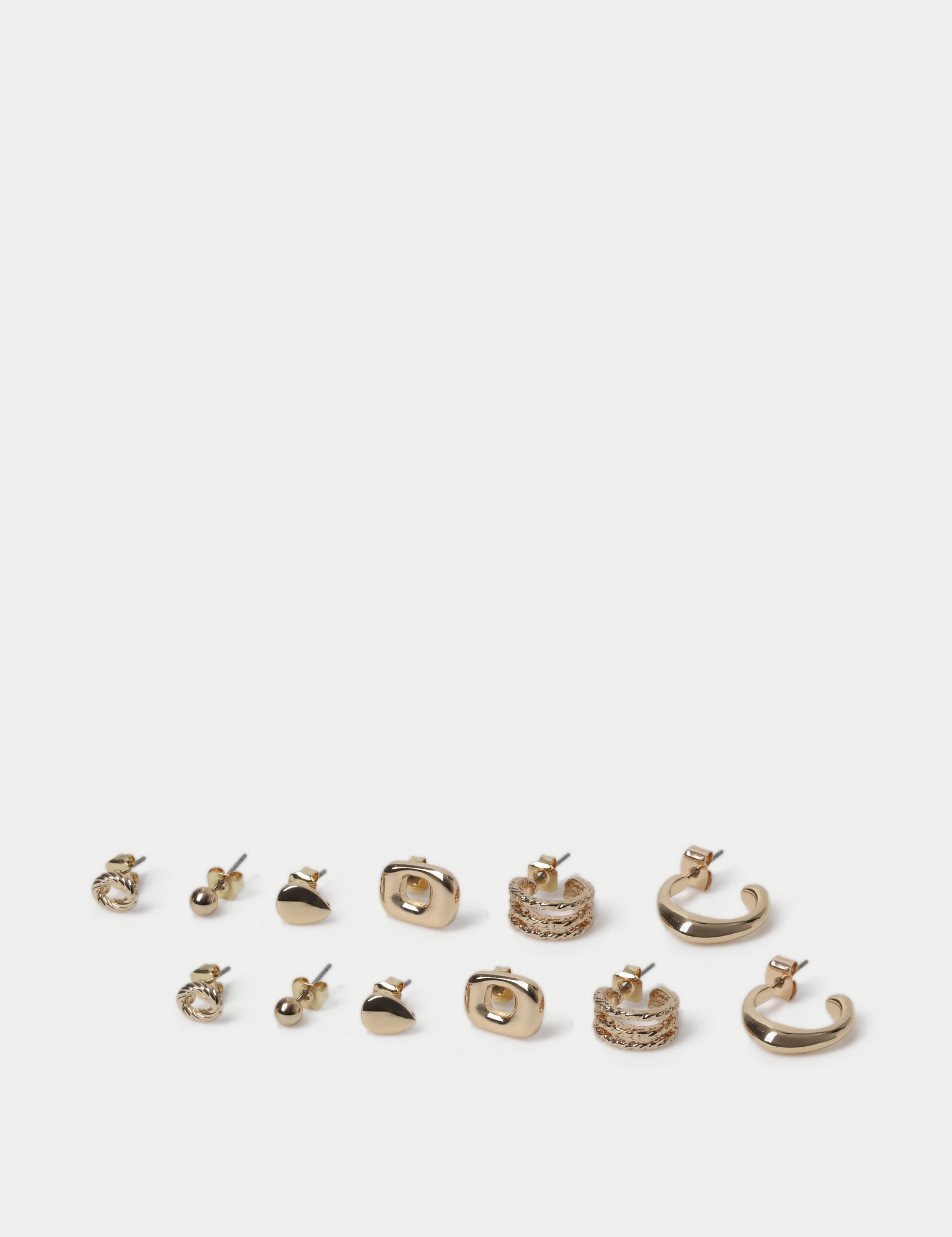 6 Pack Gold Tone Hoop and Stud Earring Set 2 of 2