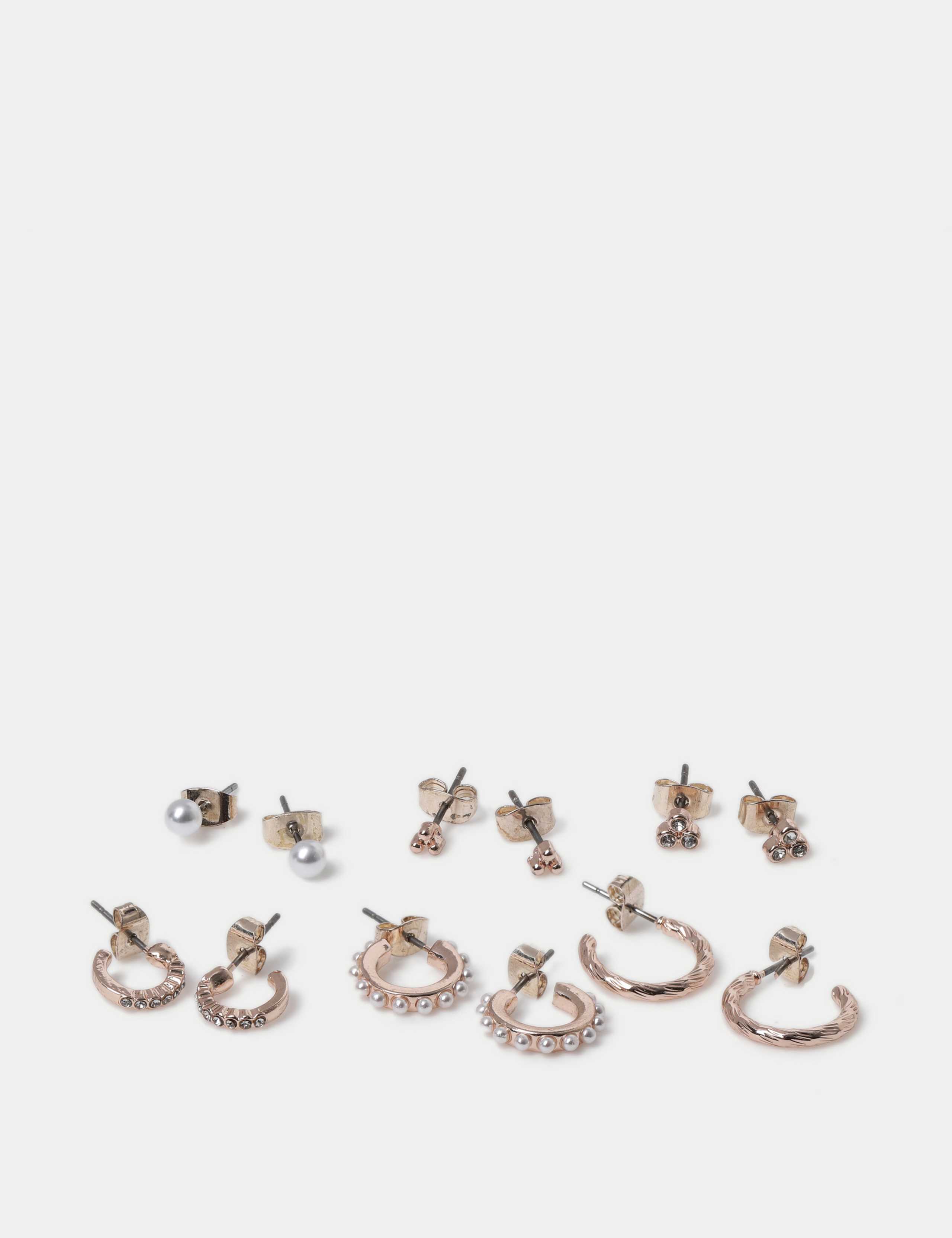 6 Pack Gold Tone Pearl Hoop and Stud Earring Set 2 of 2