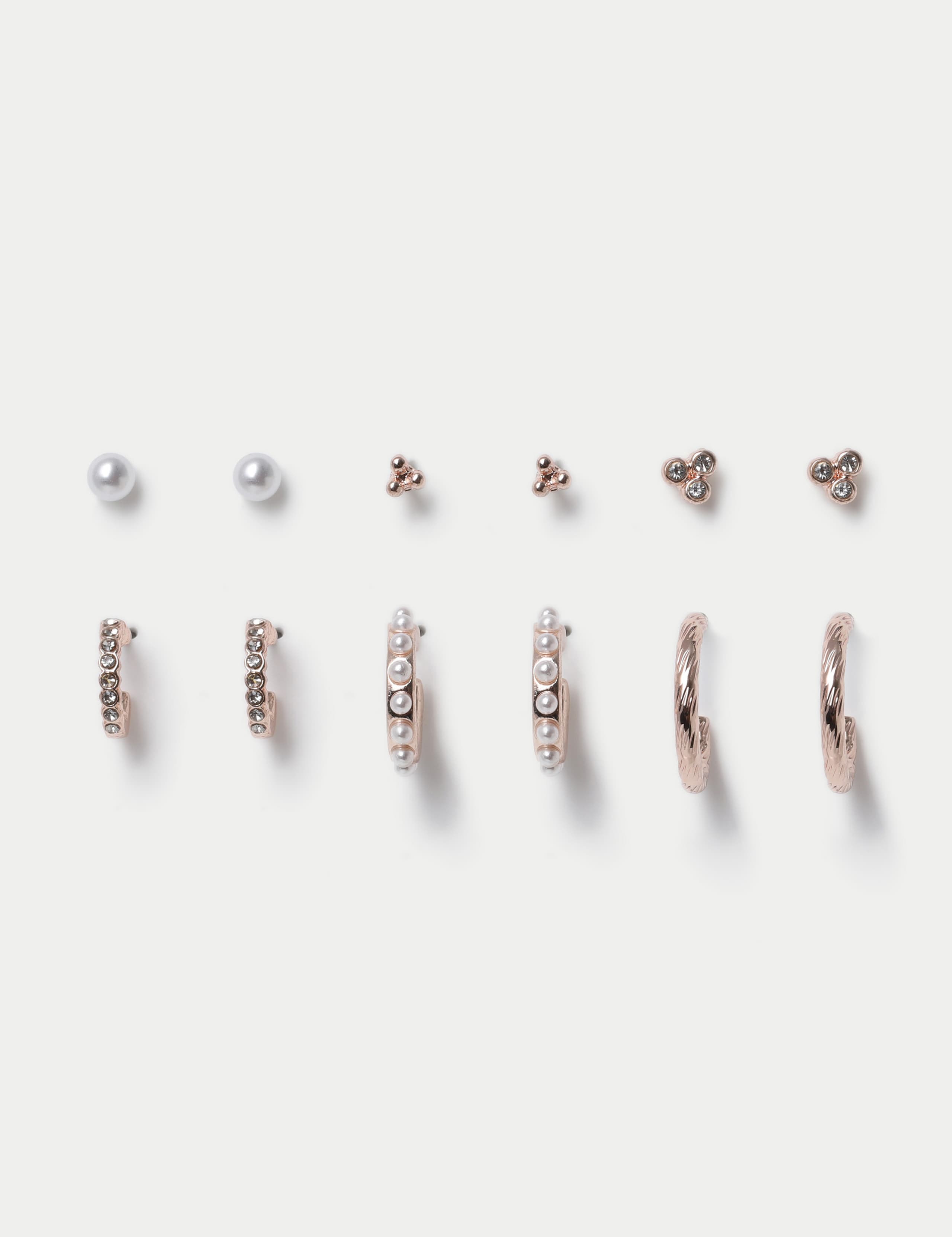 6 Pack Gold Tone Pearl Hoop and Stud Earring Set 1 of 2